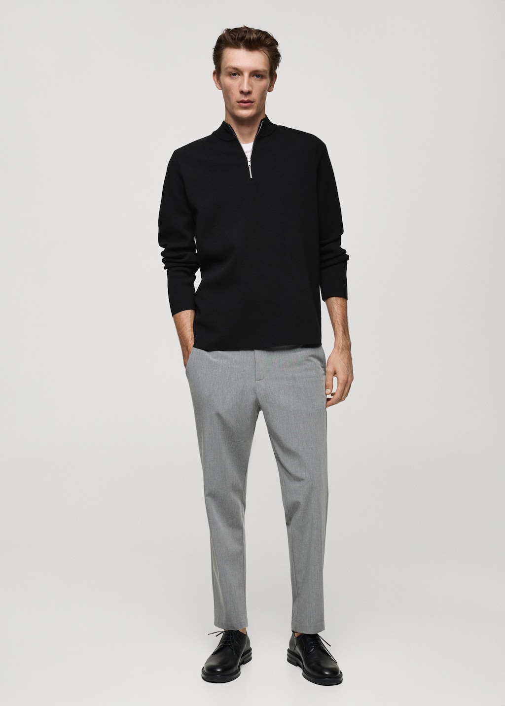Medium-knit sweater with zip-up perkins neck - Men | MANGO USA