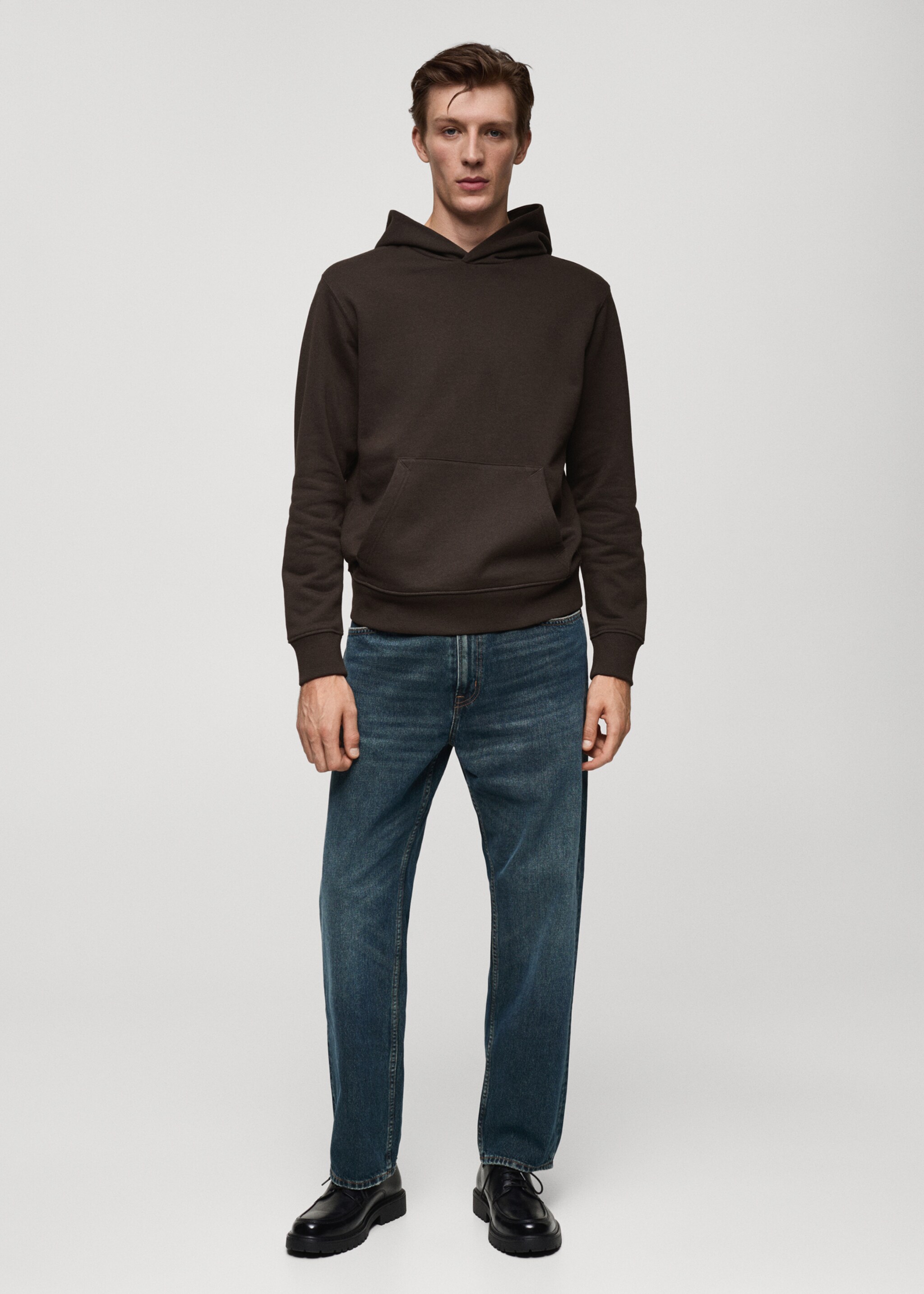 Свитшот кенгуру из хлопка с капюшоном - Общий план, Шоколадный. Ref: 77027115-00.