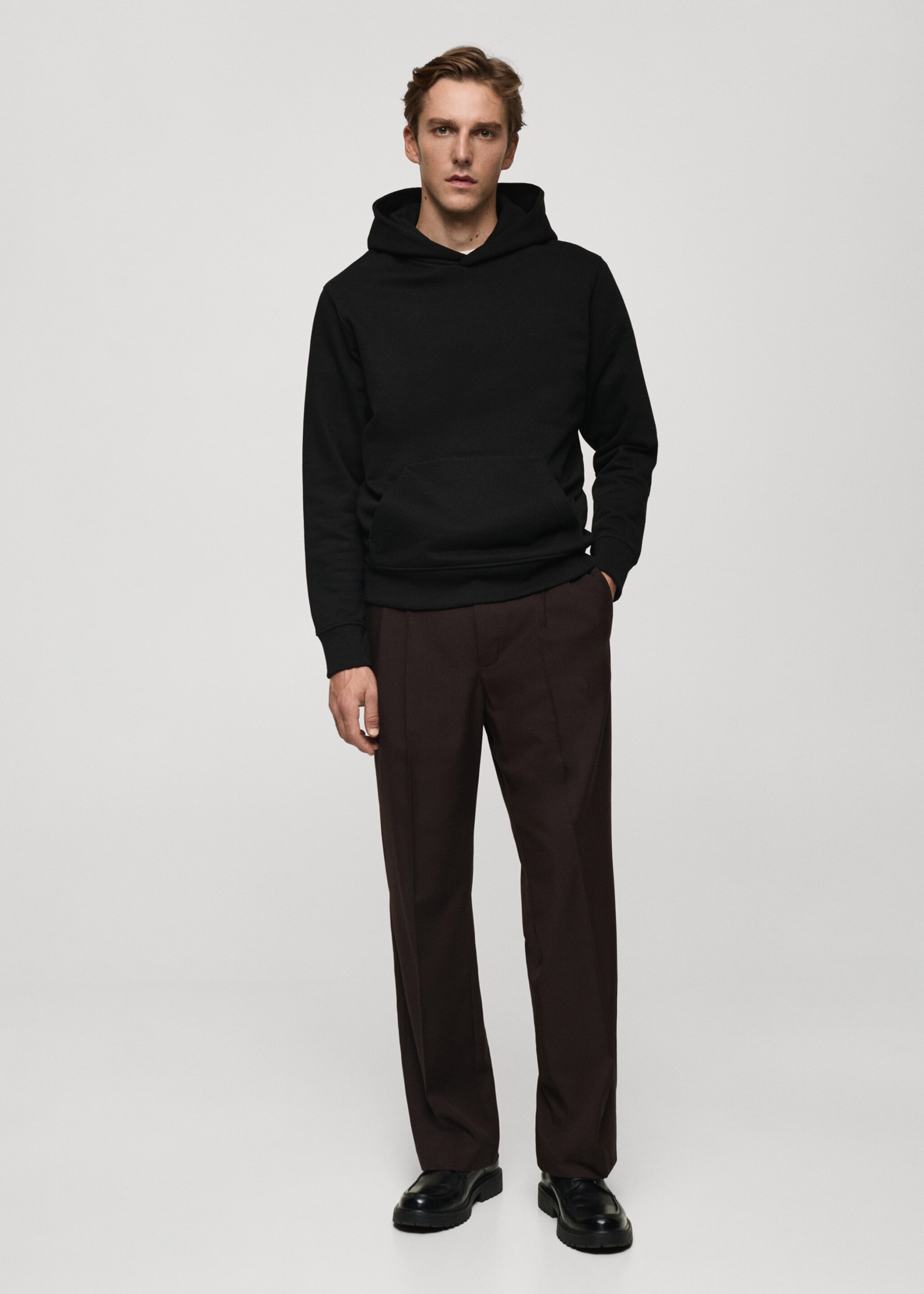 Свитшот кенгуру из хлопка с капюшоном - Общий план, Черный. Ref: 77027115-00.