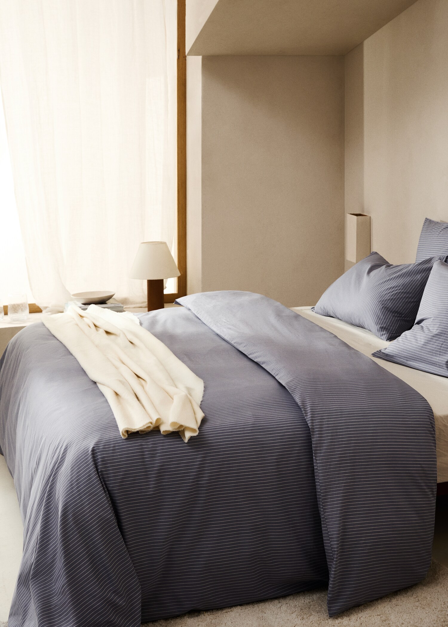 Percale cotton striped duvet cover for 150cm bed - General plane