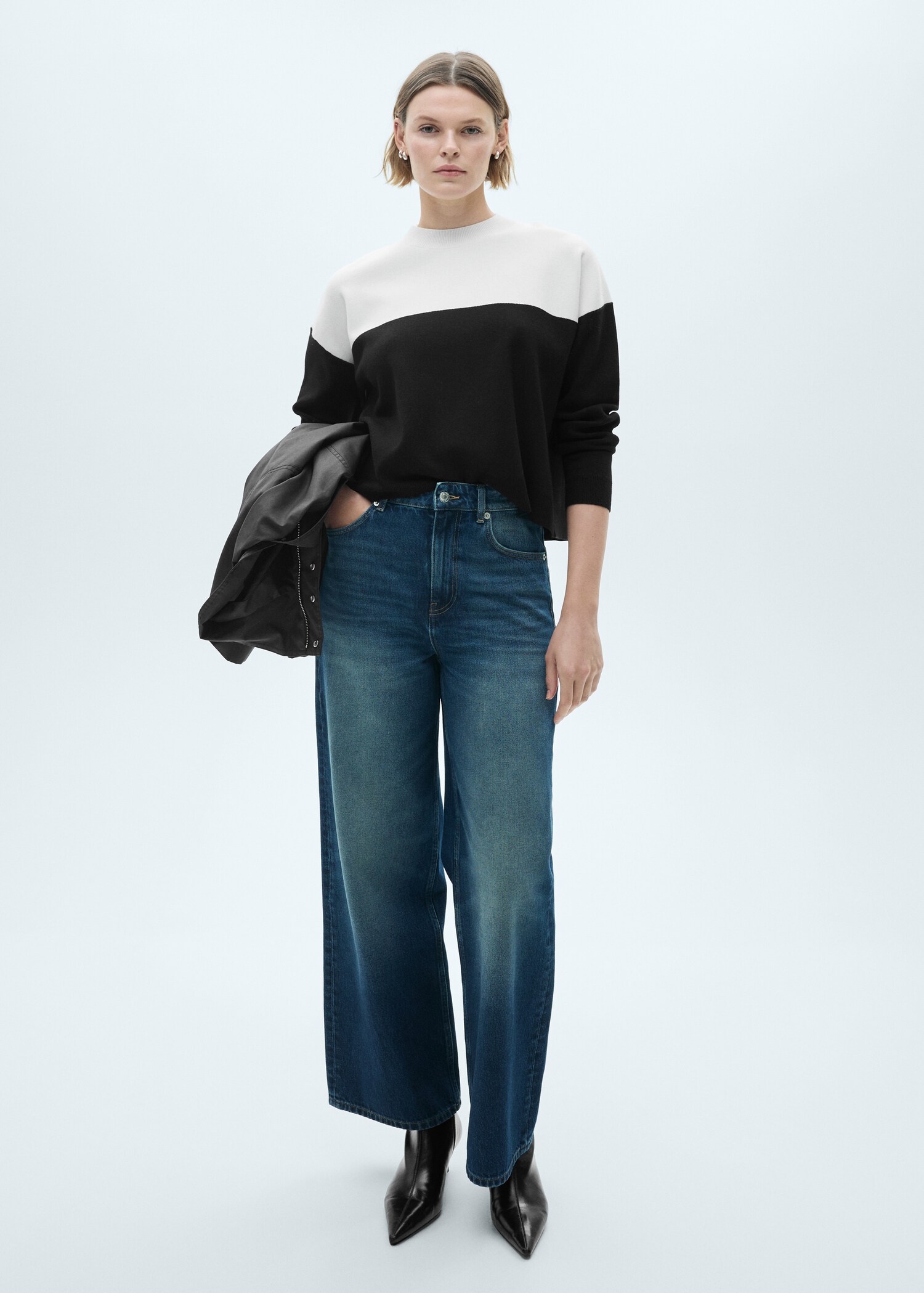 Two-tone sweater with perkins neck - General plane