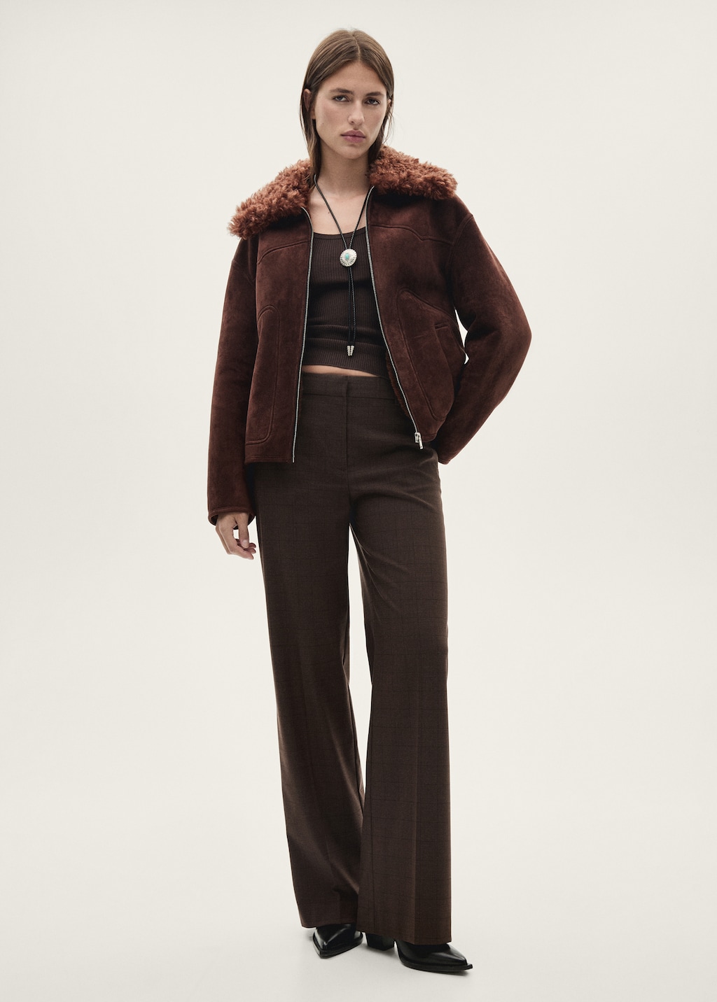 Suede-effect jacket with fleece collar - Women | MANGO USA Suede-effect jacket with fleece collar - Women | MANGO USA