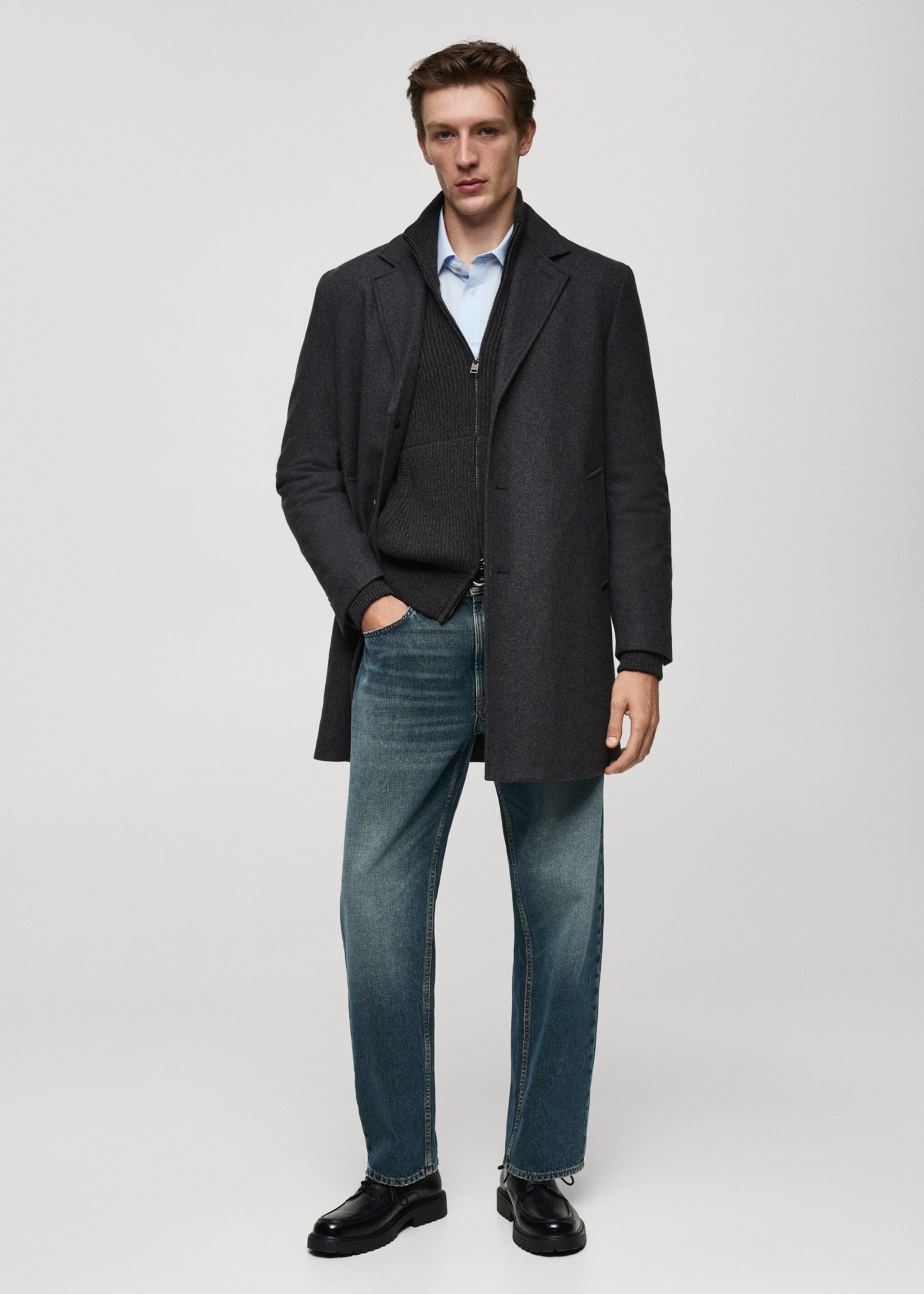 Regular fit quilted wool coat - General plane