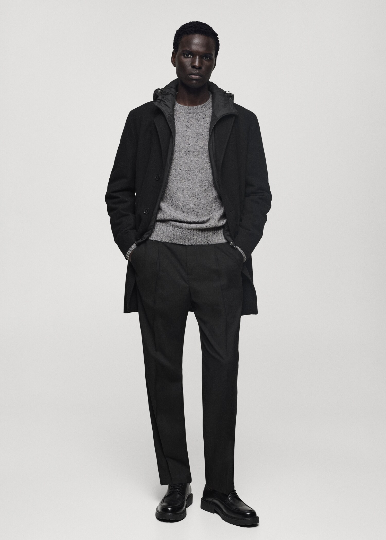 Manteau laine capuche intérieur matelassé - Plan général