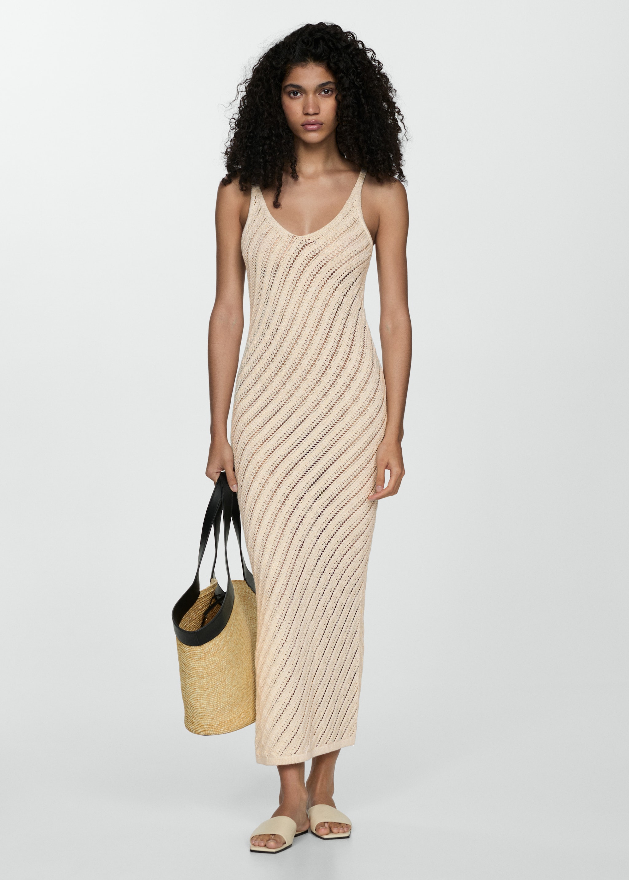 Midi Dress Vestido Crochet Mango Vestido Punto Crochet