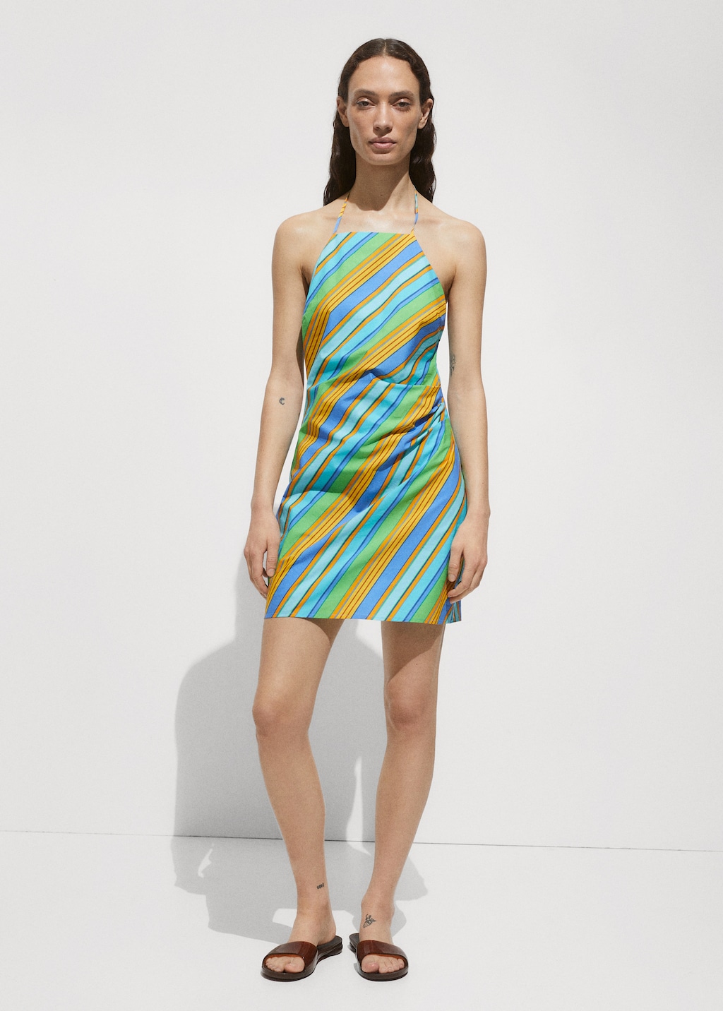Halter dress with striped print Women MANGO United Kingdom