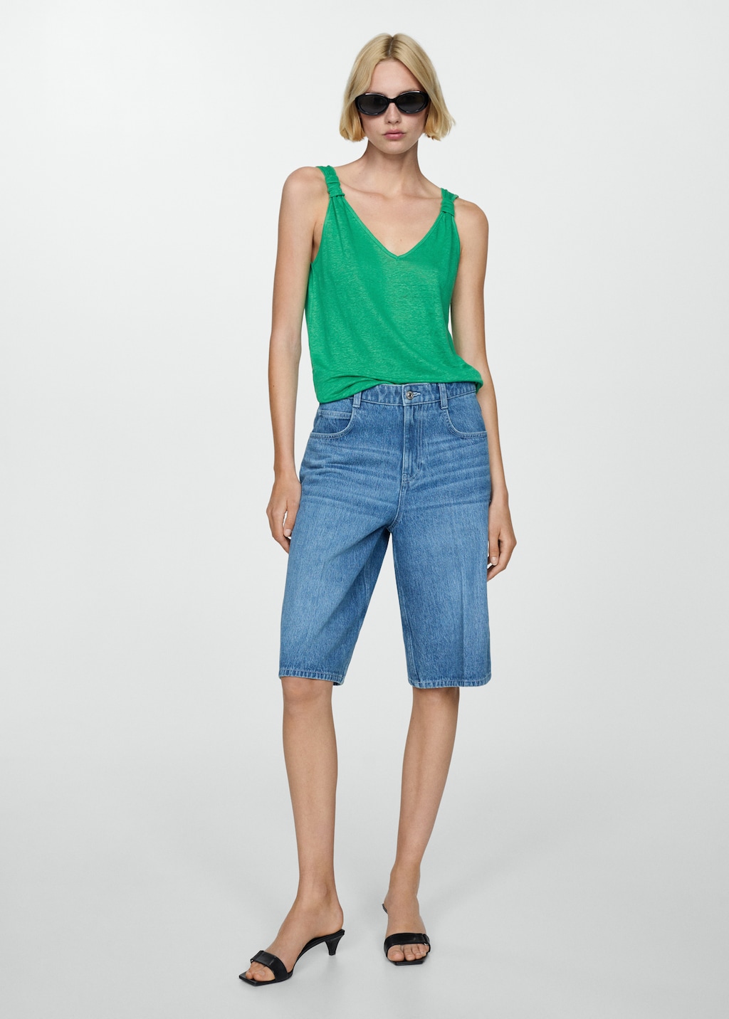Mango Linen top with knotted straps thumbnail