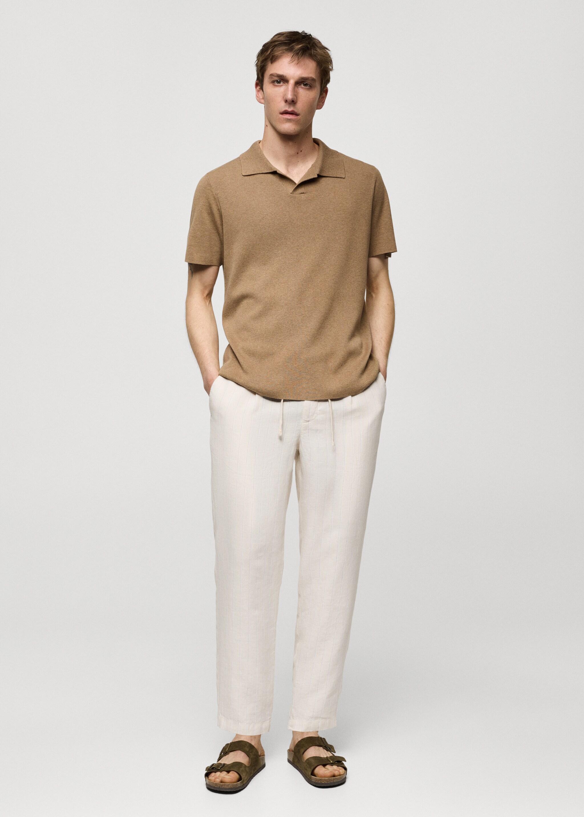 100% linen striped trousers with drawstring  - General plane