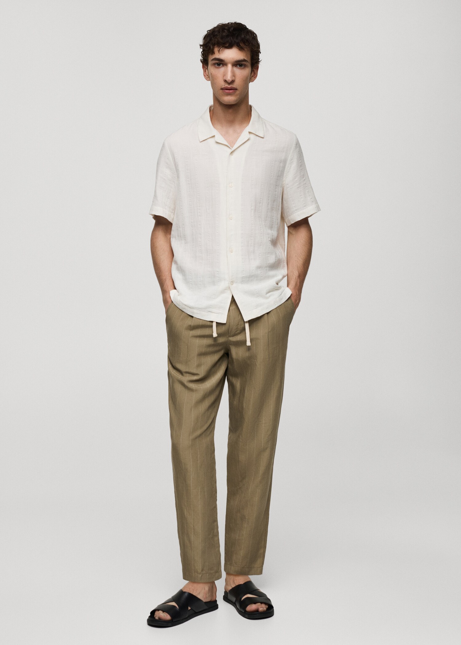 Linen blend striped drawstring pants - General plane