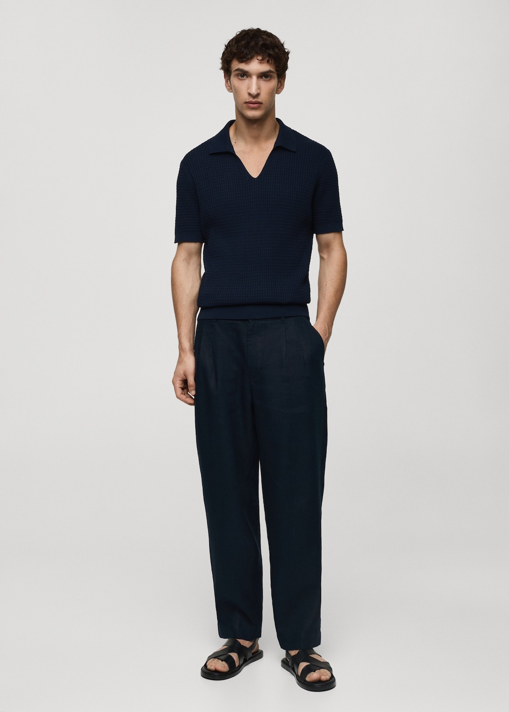 Mens navy knitted polo discount