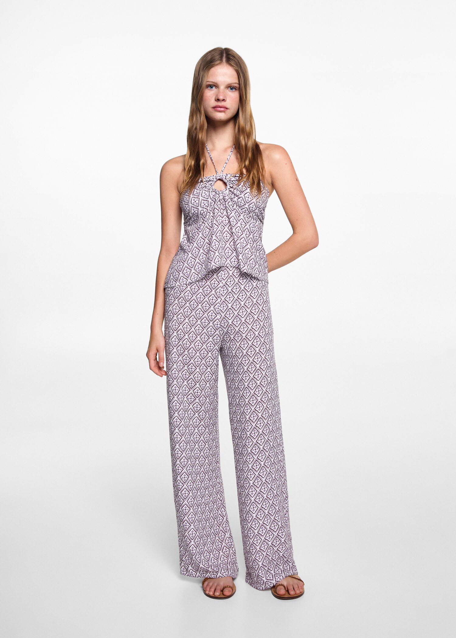 Soepelvallende broek met print - Overzichtstekening