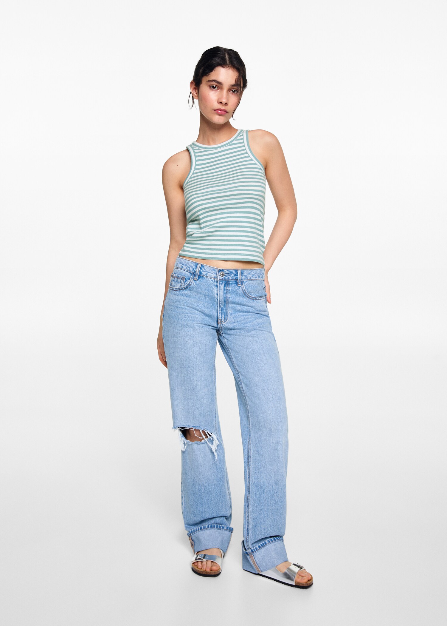 Ribbed cotton-blend top - General plane
