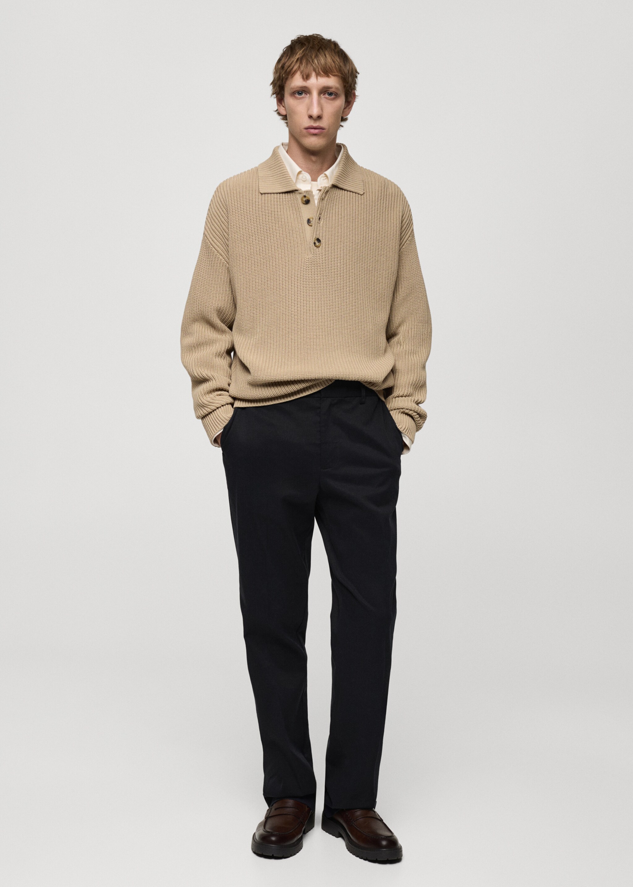 Ribbed knit polo sweater - General plane