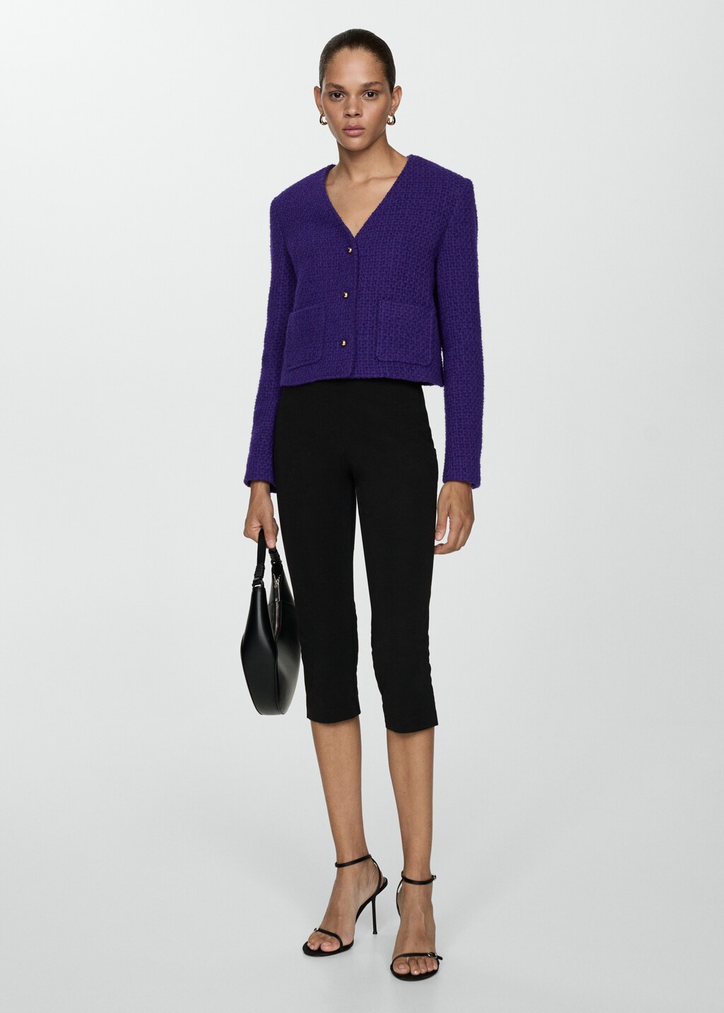 V-neck tweed jacket - Women | MANGO USA