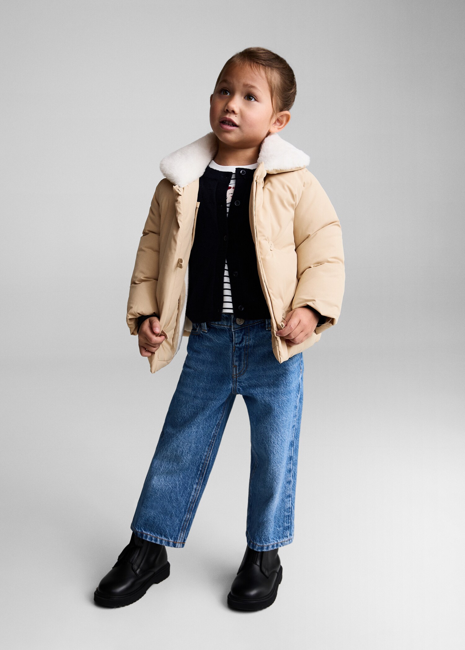 Fur-effect quilted coat - General plane