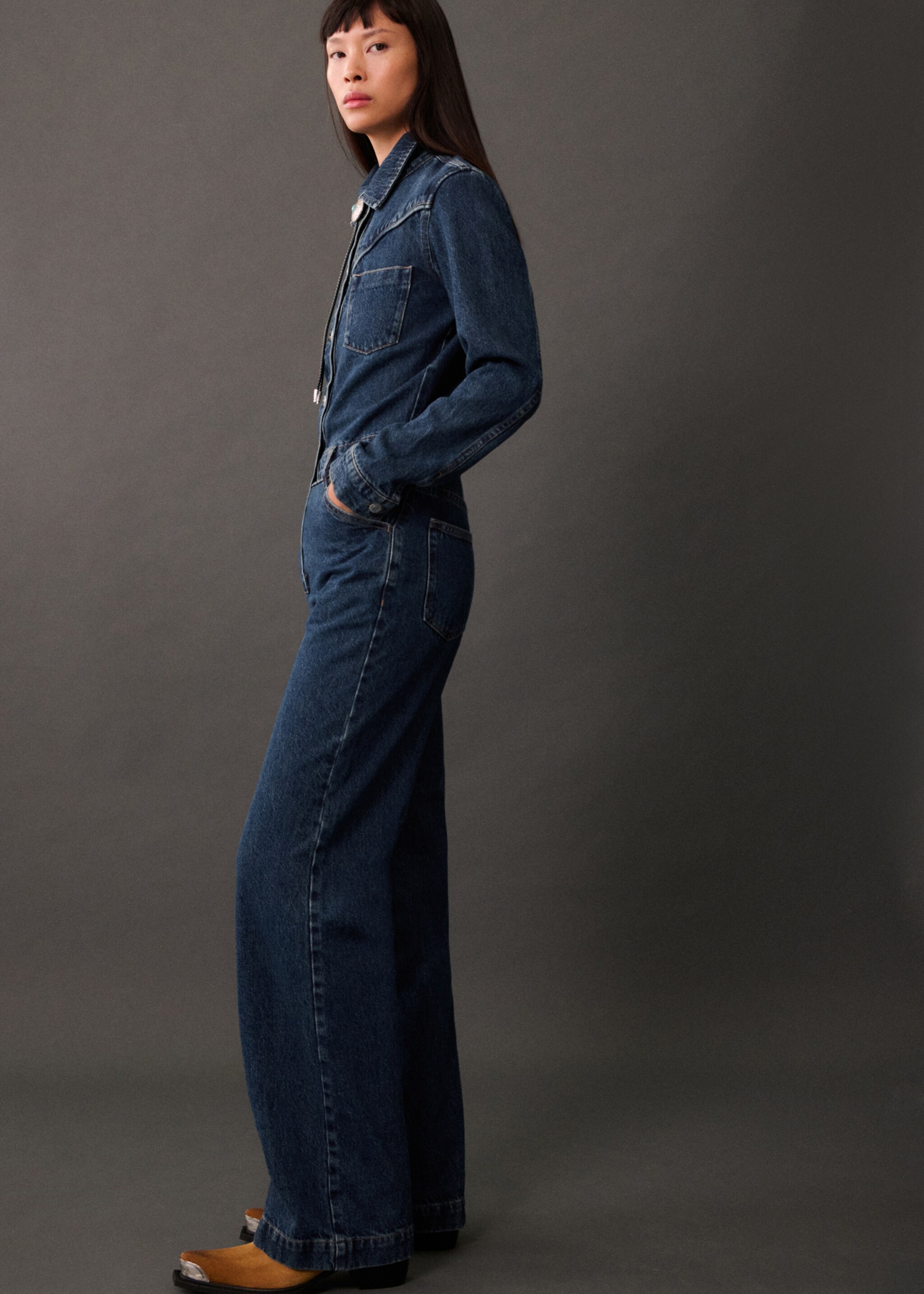 Lange denim jumpsuit - Overzichtstekening