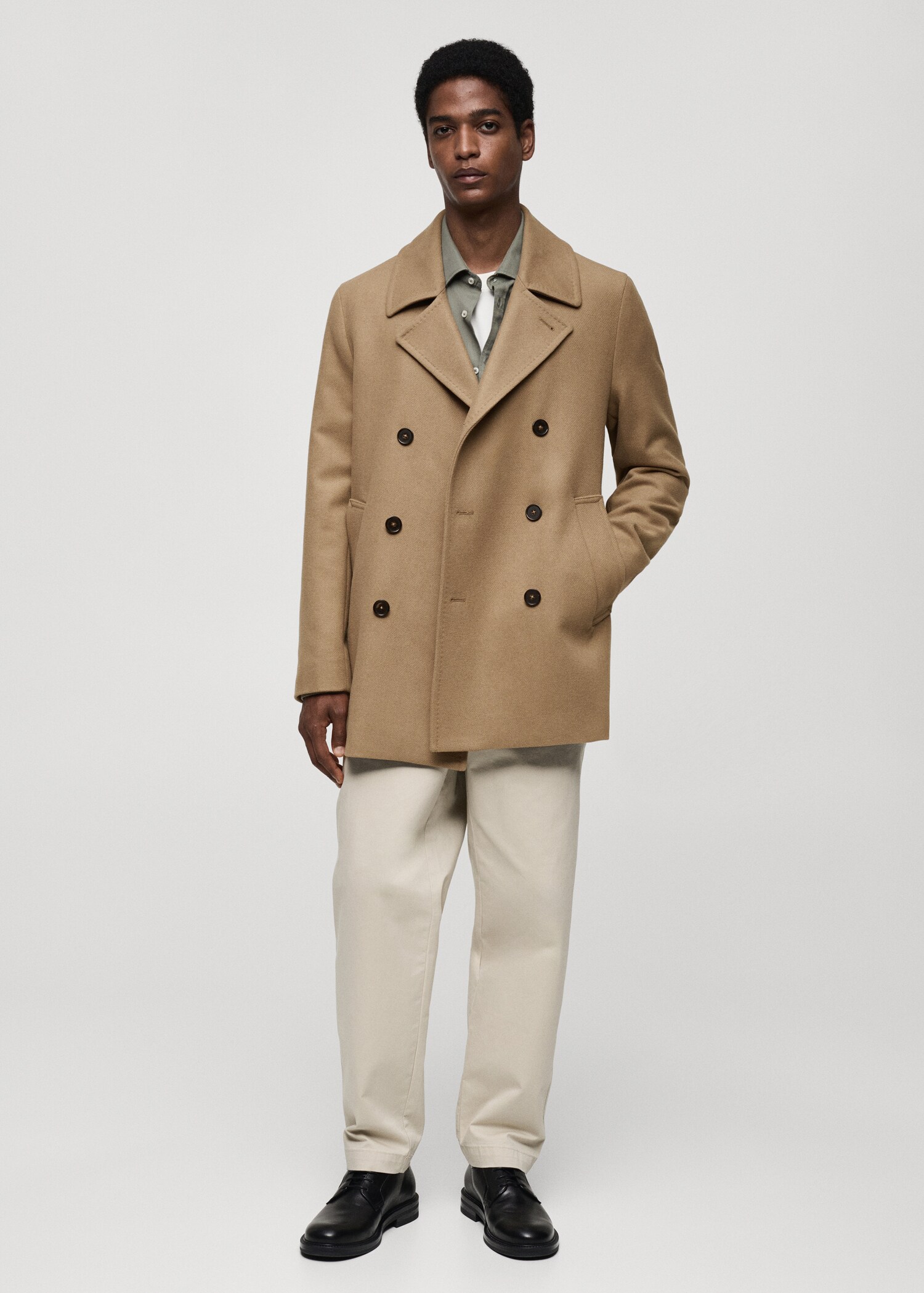 Wool double-breasted coat with buttons - General plane