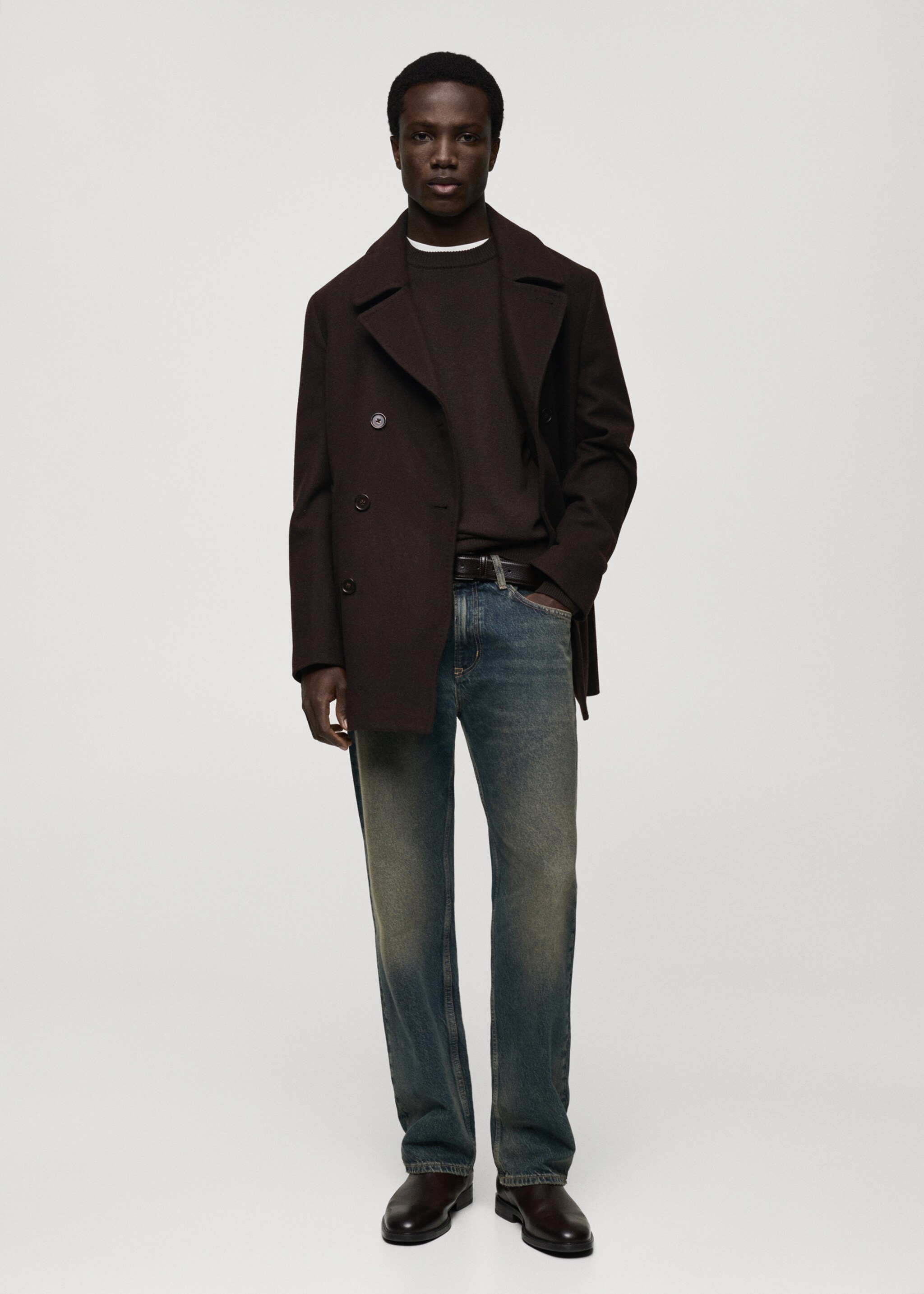 Wool double-breasted coat with buttons - General plane