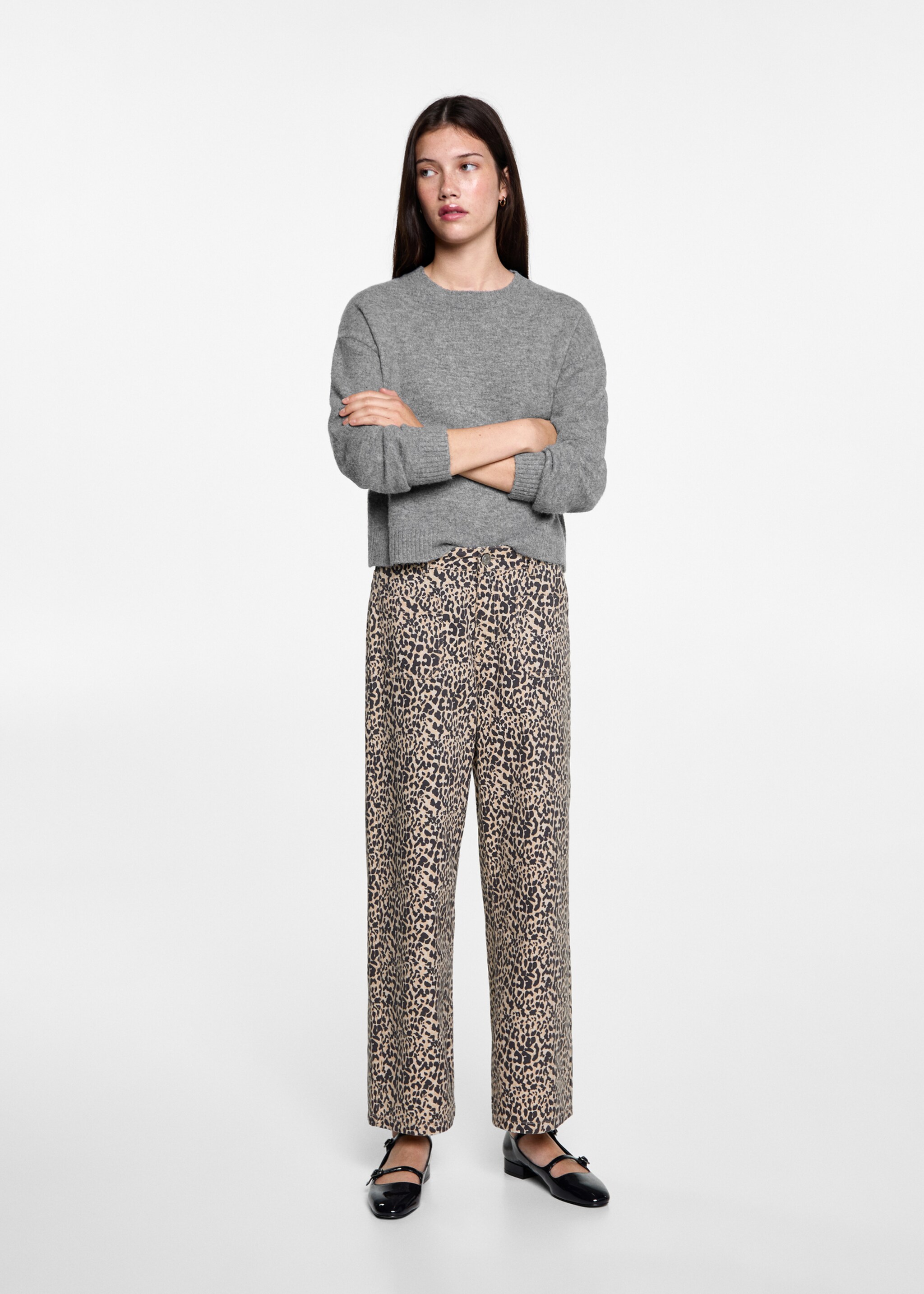 Leopard straight trousers - General plane