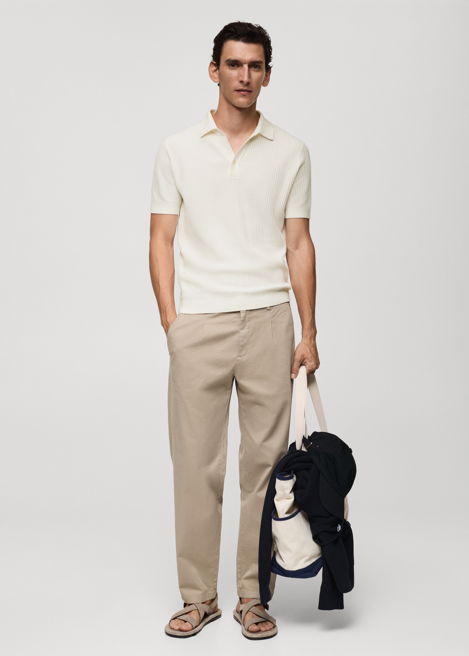 Fine-knit ribbed cotton polo shirt - General plane
