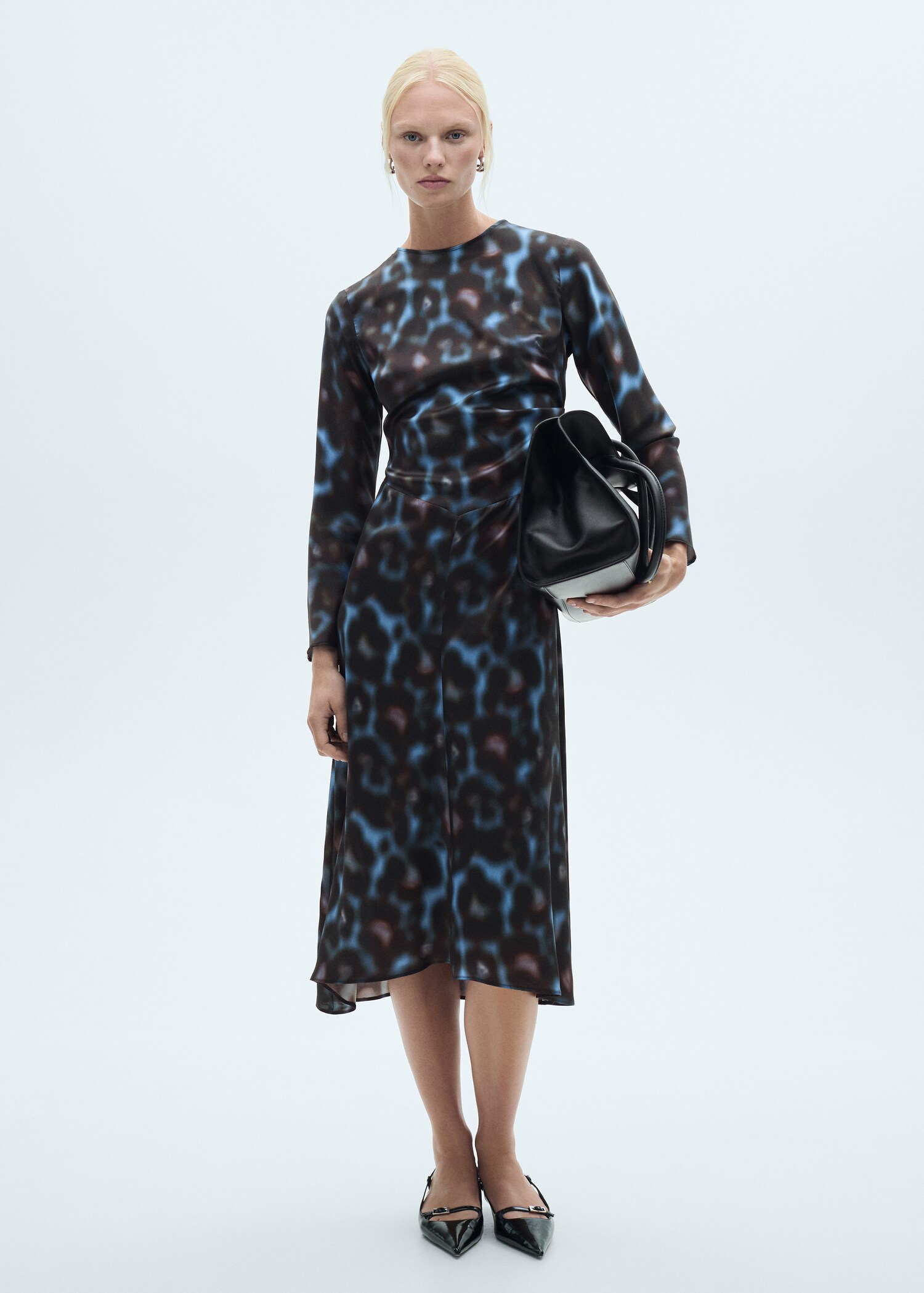 Printed draped satin dress - General plane