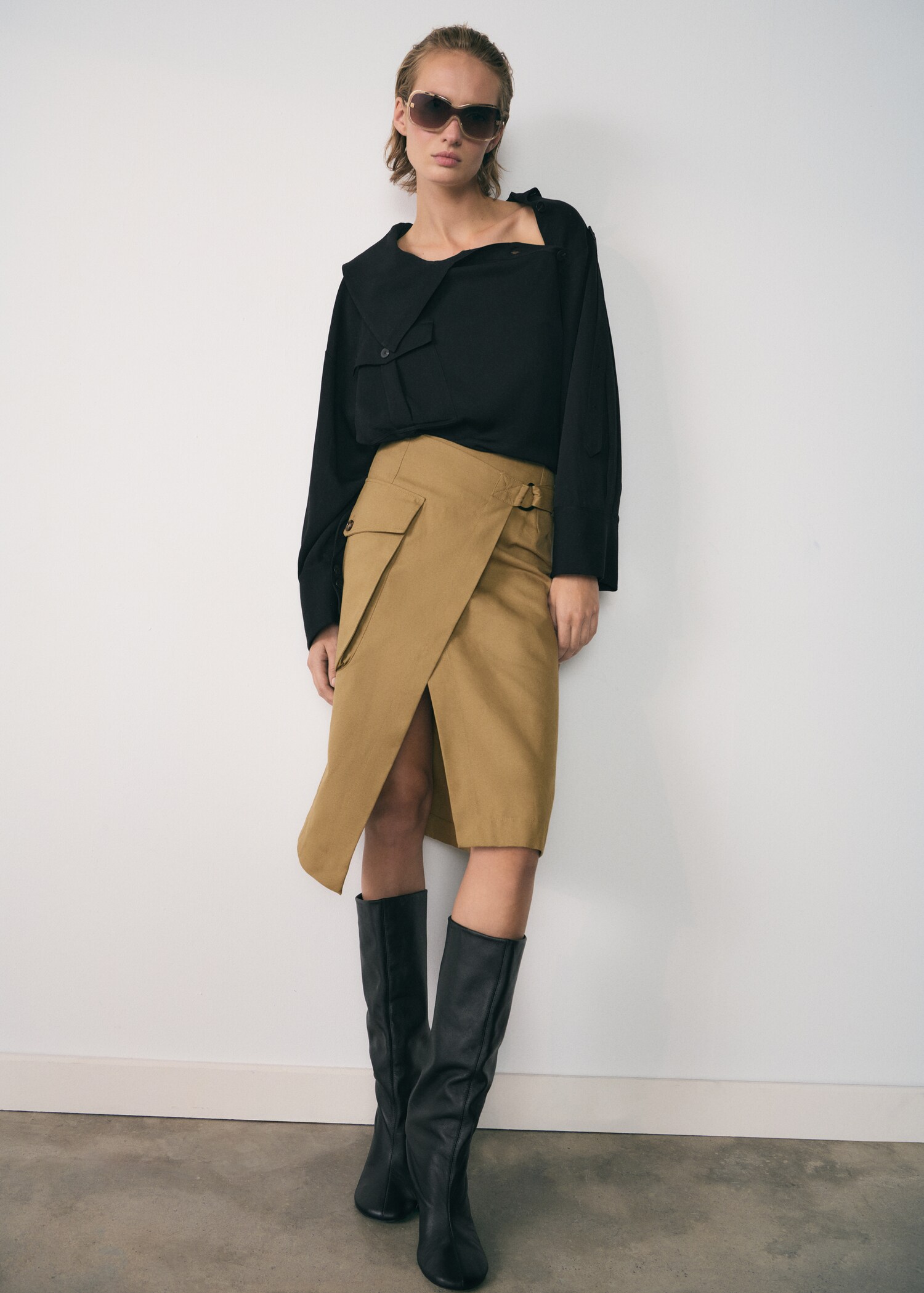 Lyocell shirt with asymmetrical collar - General plane