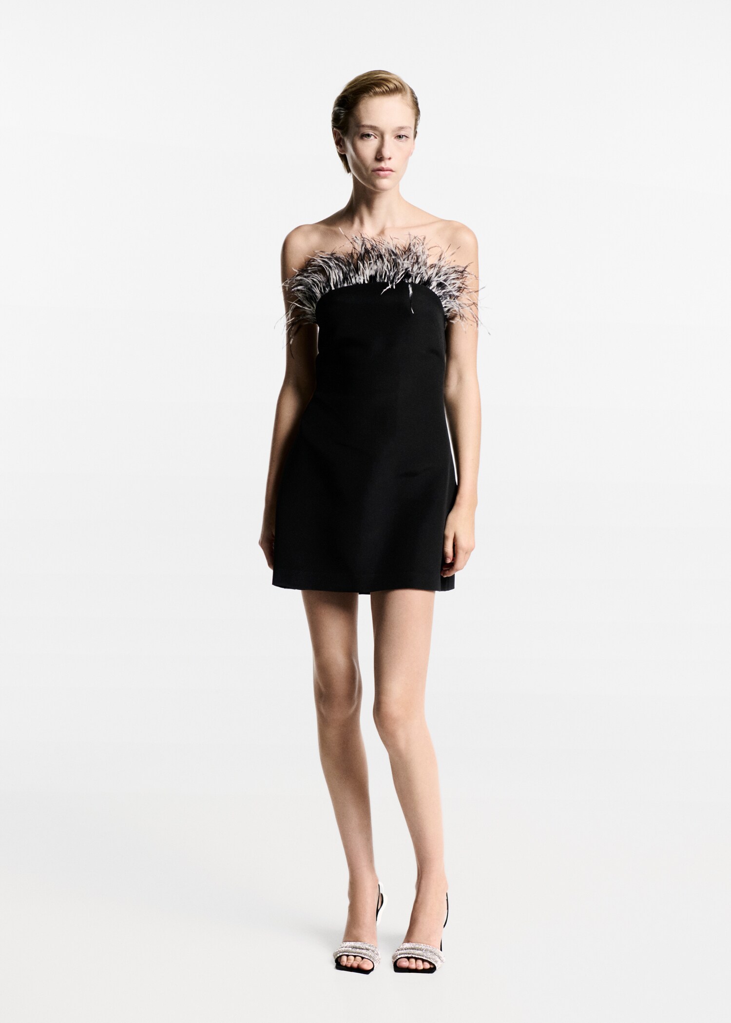 Strapless dress with feather detail - General plane