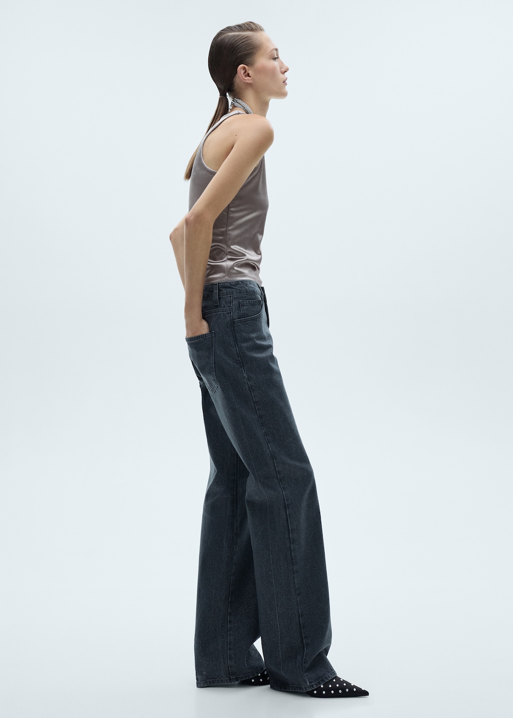 Metallic satin top - Women | MANGO Japan