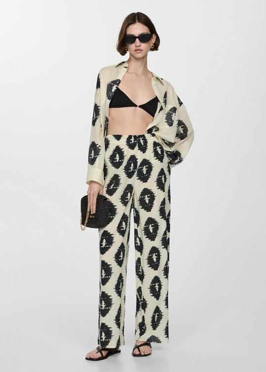 Wideleg printed trousers - Women | MANGO USA