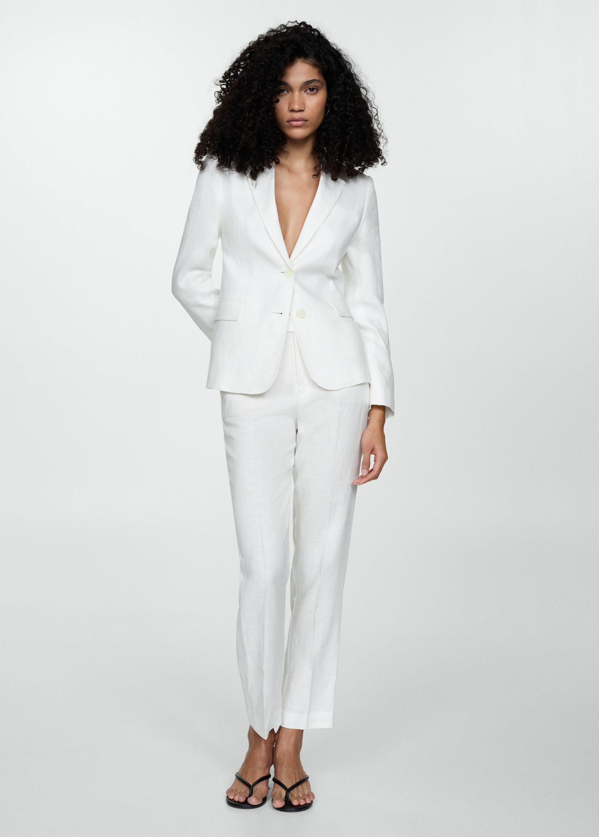 Outfit Traje Pantalon Mujer Blanco Lino Blanco Traje Pantalón Lino