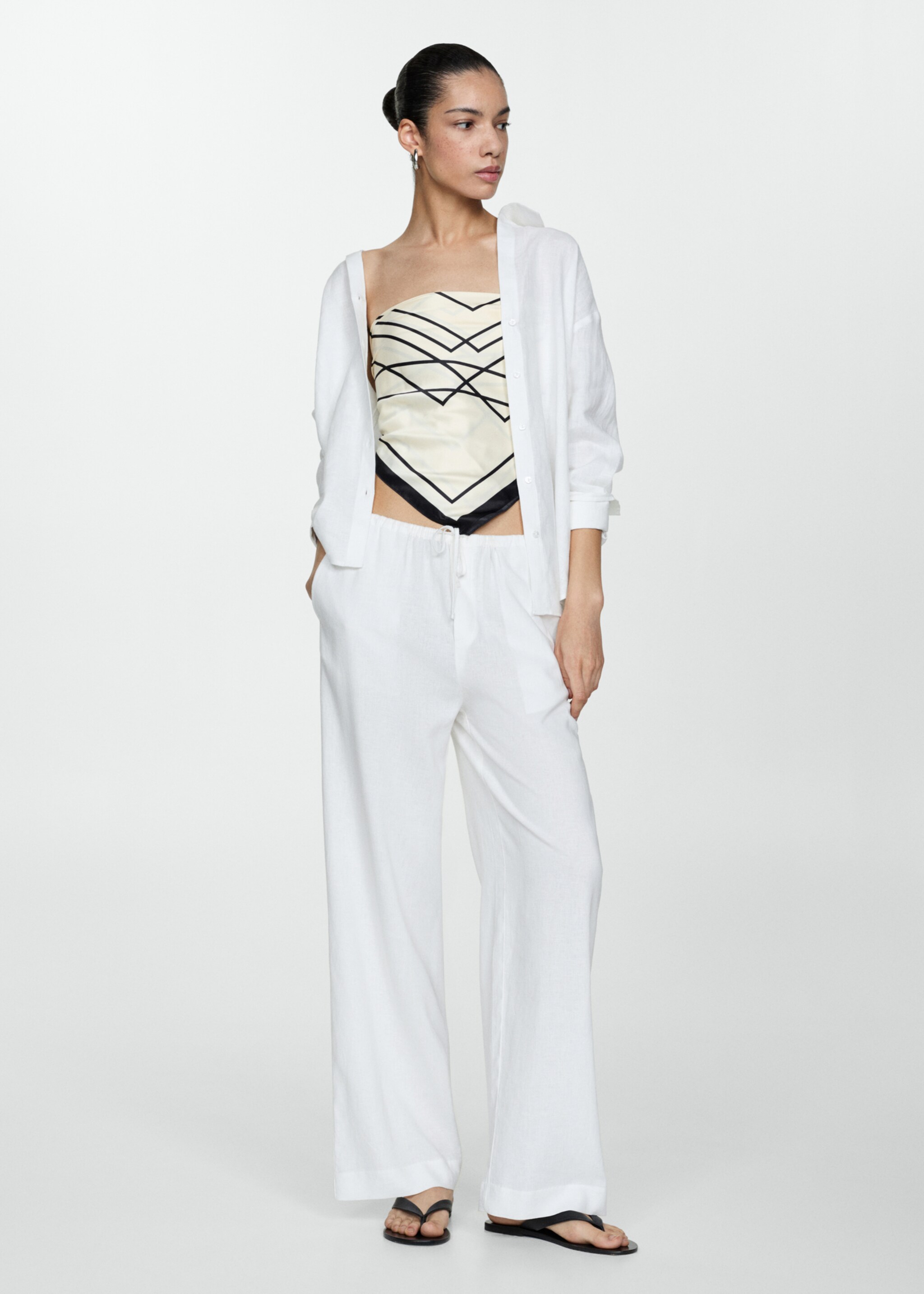 Straight linen-blend trousers - General plane, White. Ref: 77040372-00.