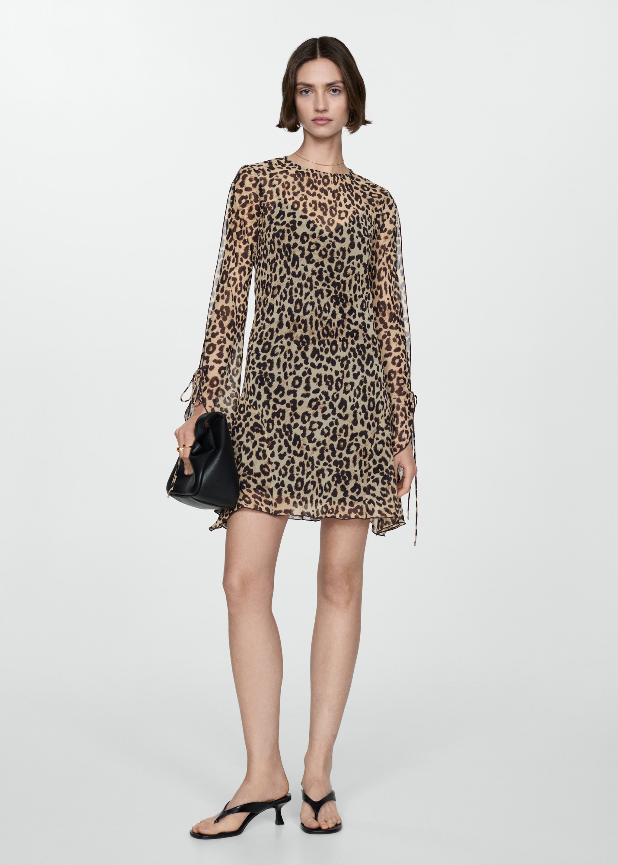 Leopard Print Mango Vestido Corto Leopardo Vestido Mini Fruncido