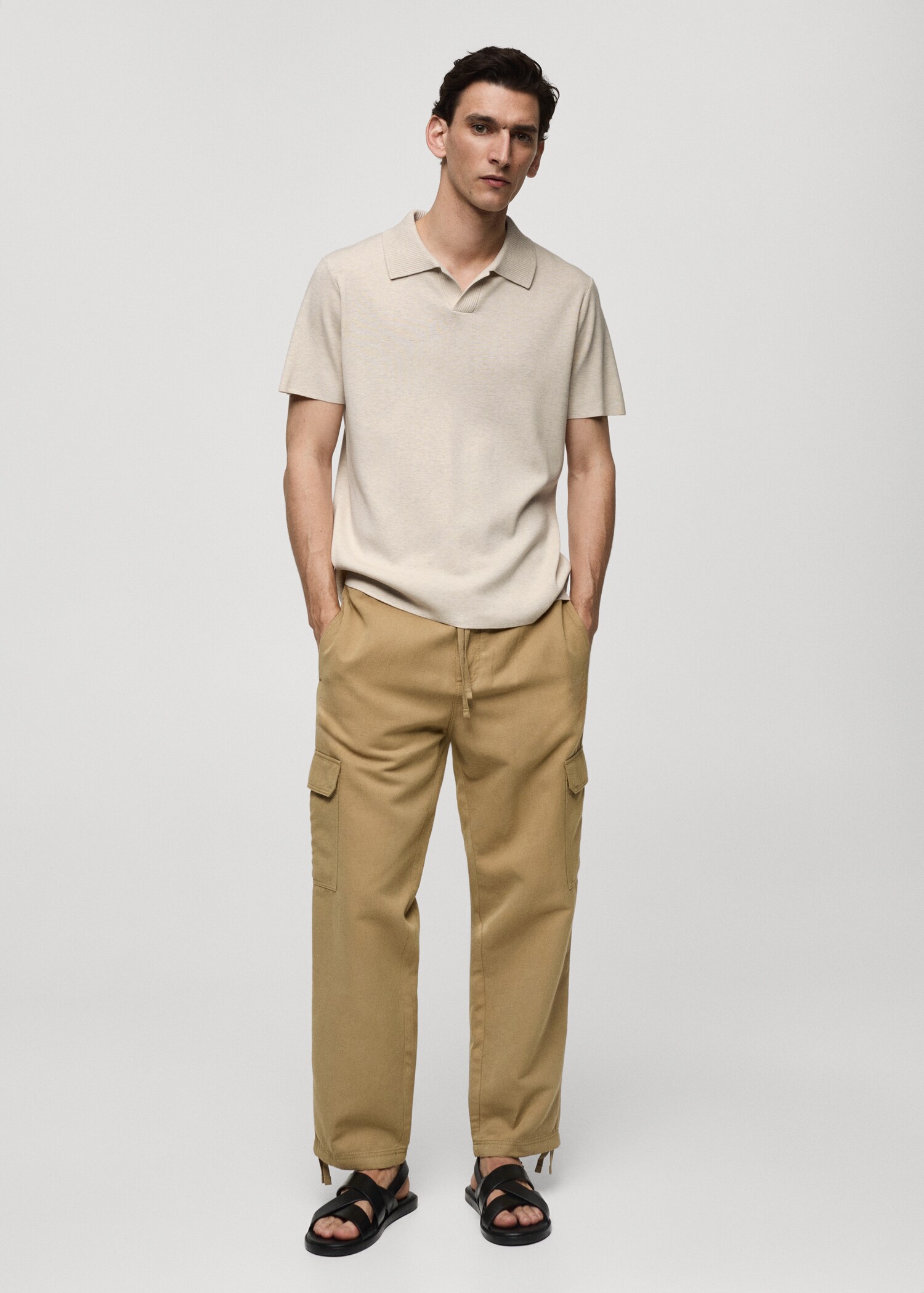 Textured knitted cotton polo shirt - General plane