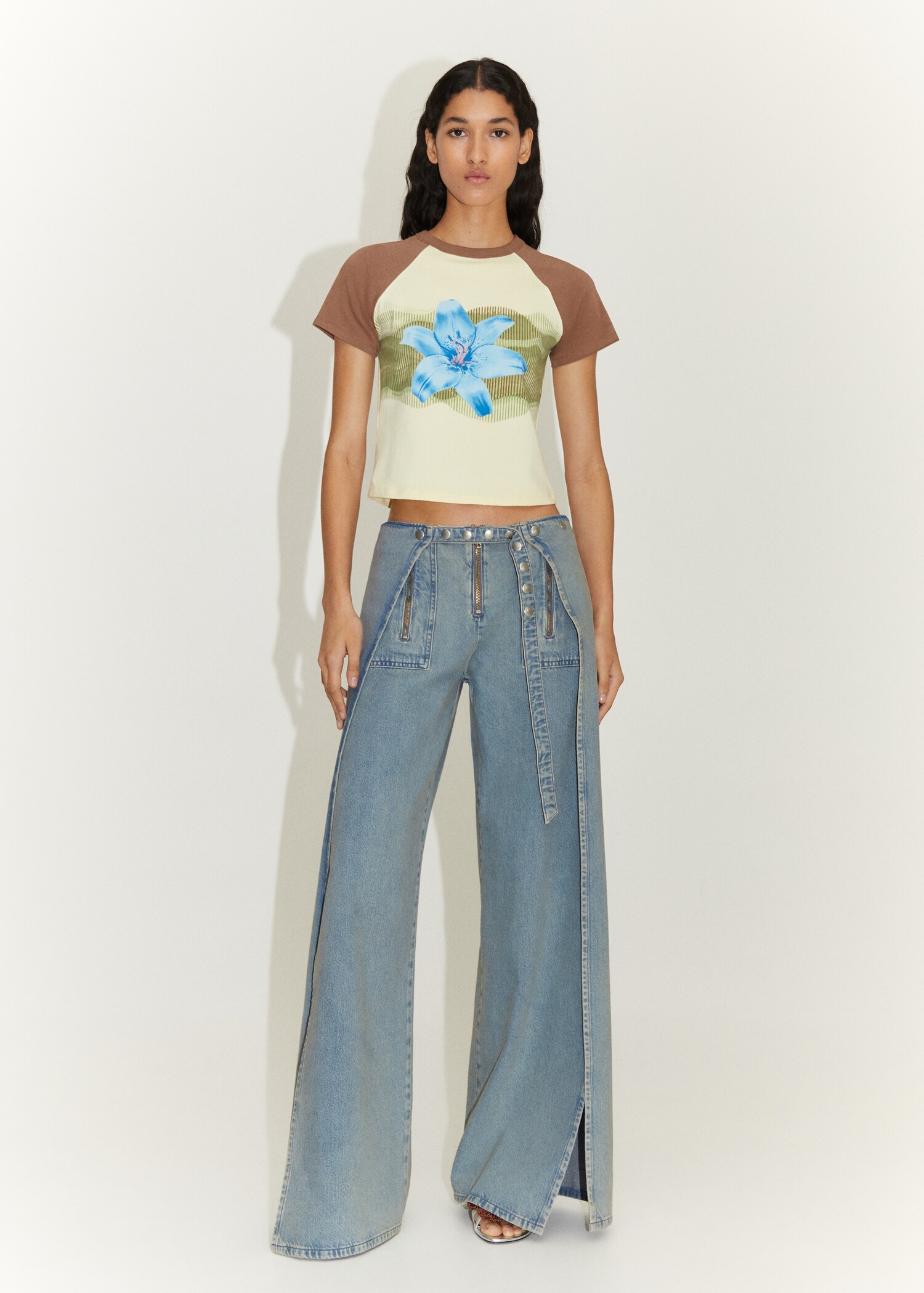 Jeans wideleg costuras botones a presión - Plano general