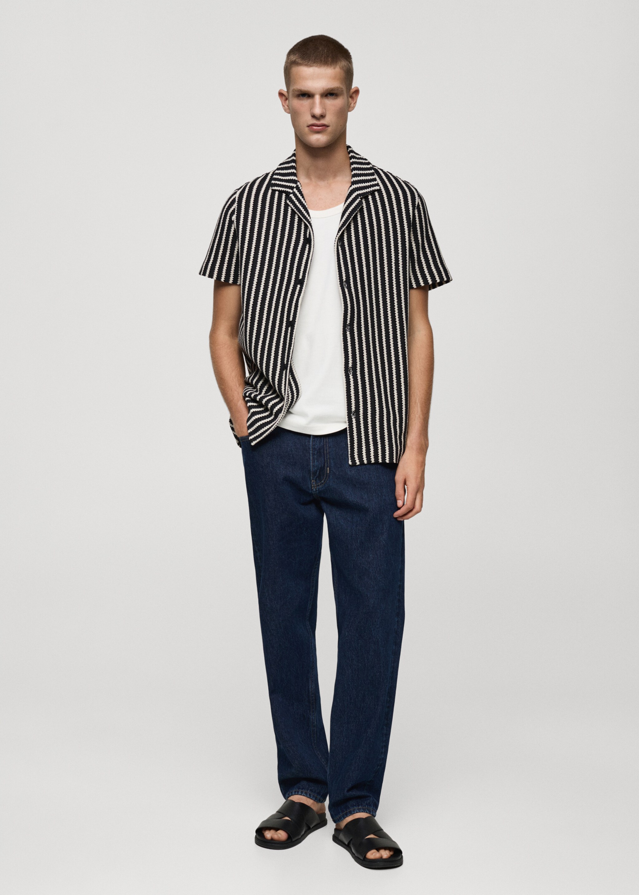 Camisa punto crochet - Plano general, Azul marino oscuro. Ref: 77043675-00.