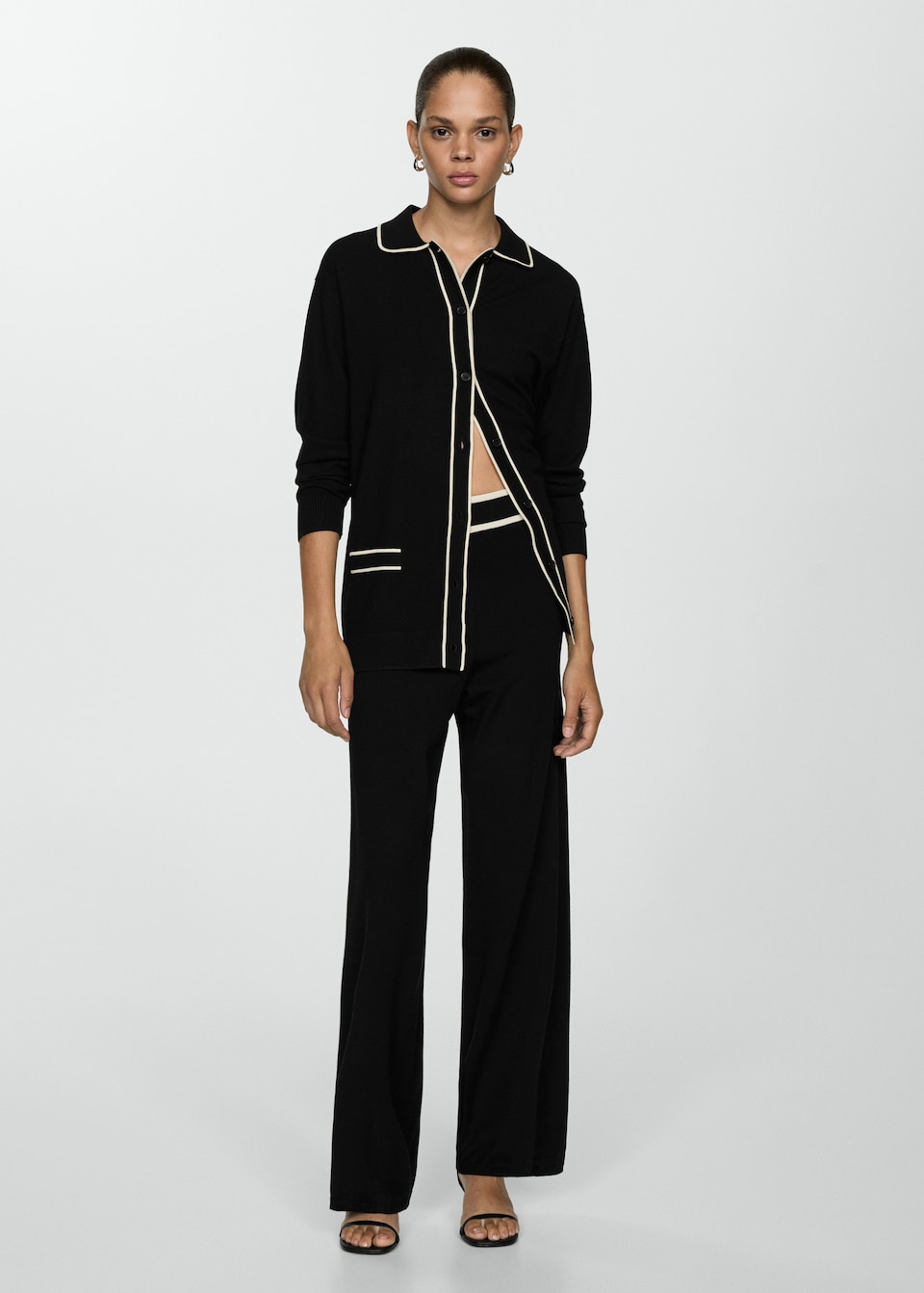 Mango black and white Oversized cardigan with contrast trims