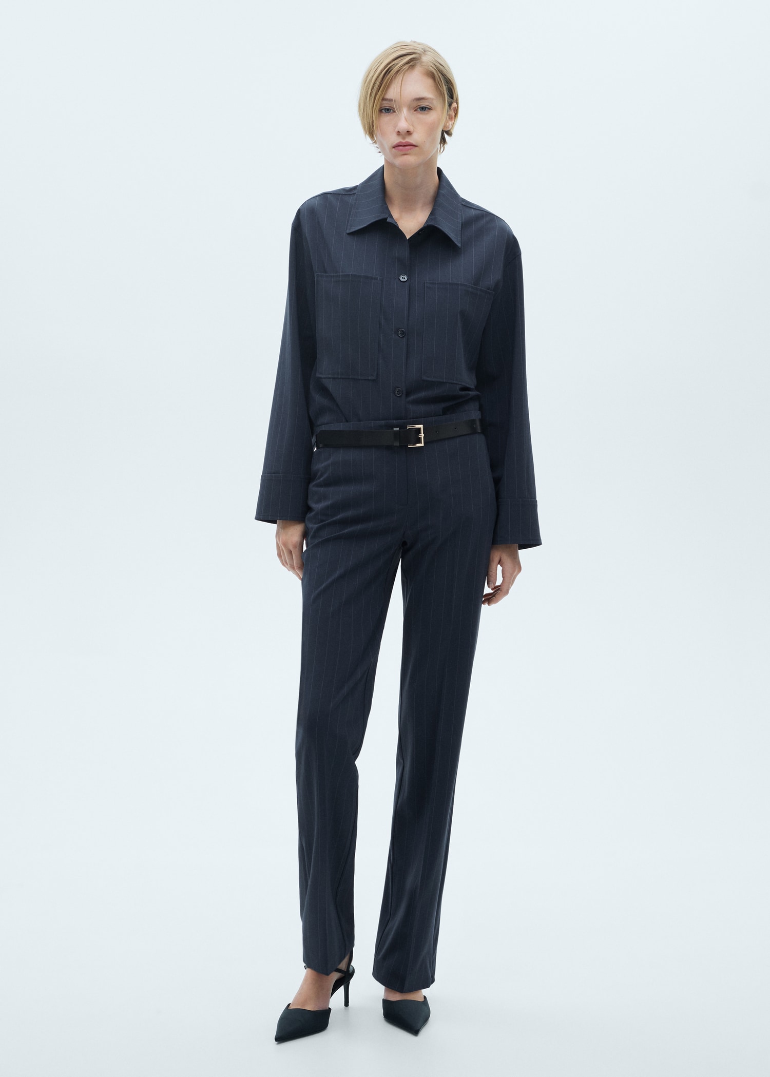 Chalk-stripe straight trousers - General plane