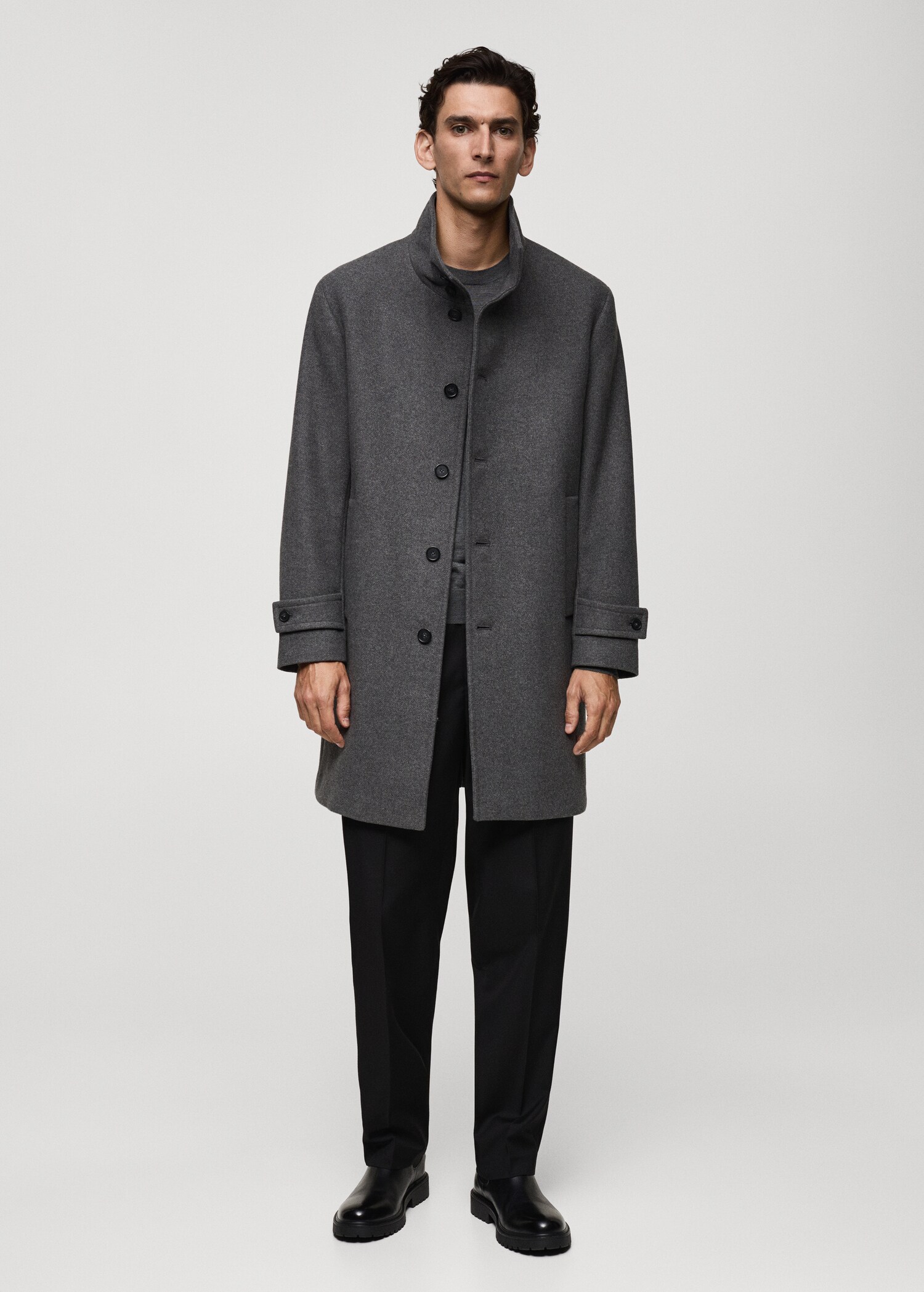 Wool funnel neck coat - General plane