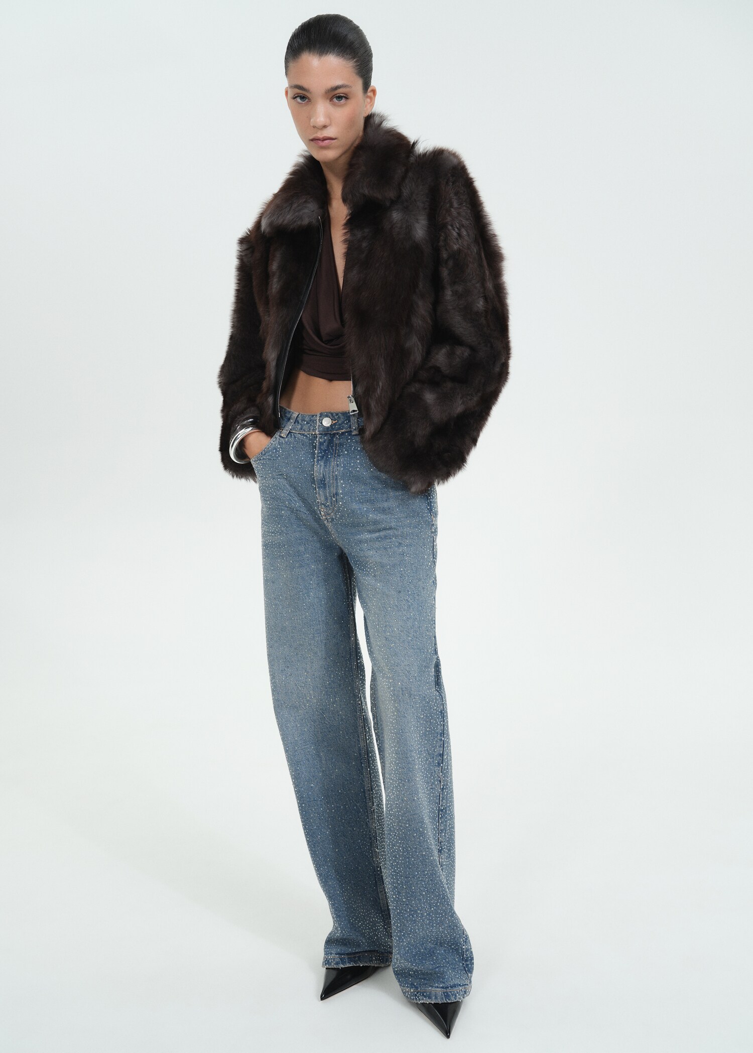 Straight jeans with rhinestone detail - General plane