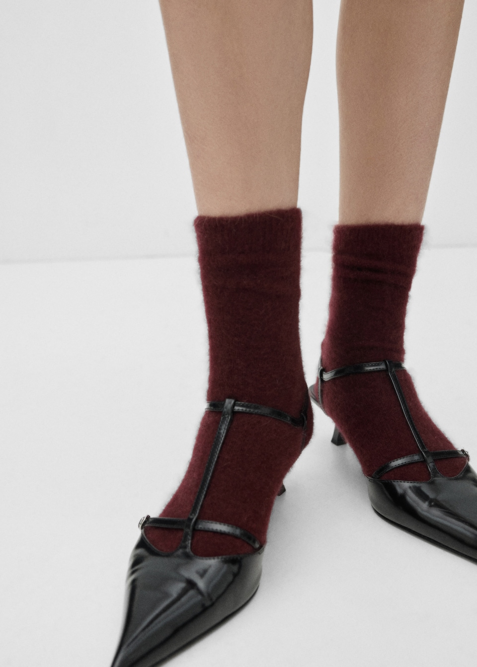 burgundy Mango cashmere ankle socks.