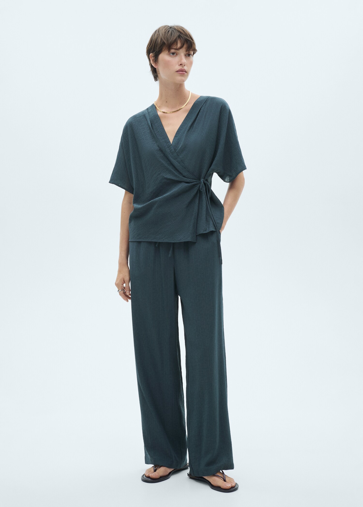 Wrap blouse with knot detail - General plane