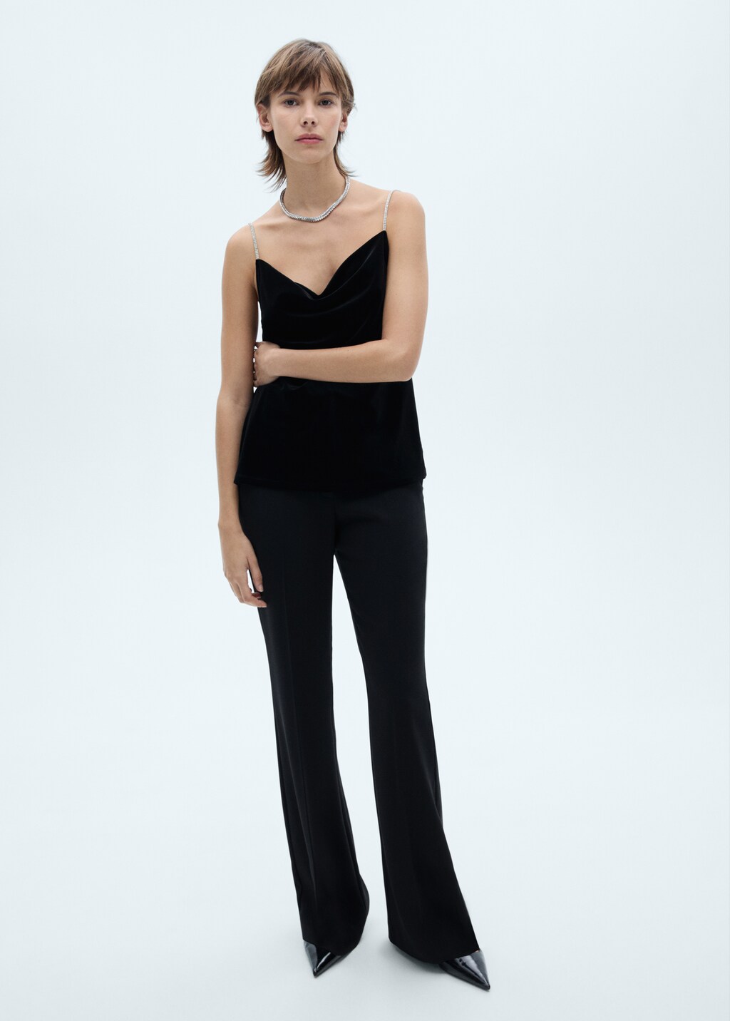 Velvet top with rhinestone straps | MANGO Japan