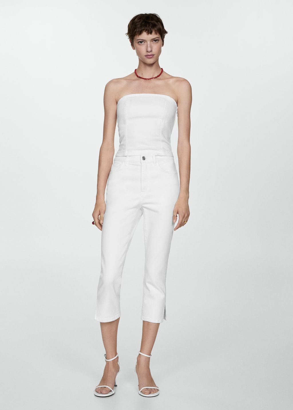 Denim strapless top | MANGO Japan