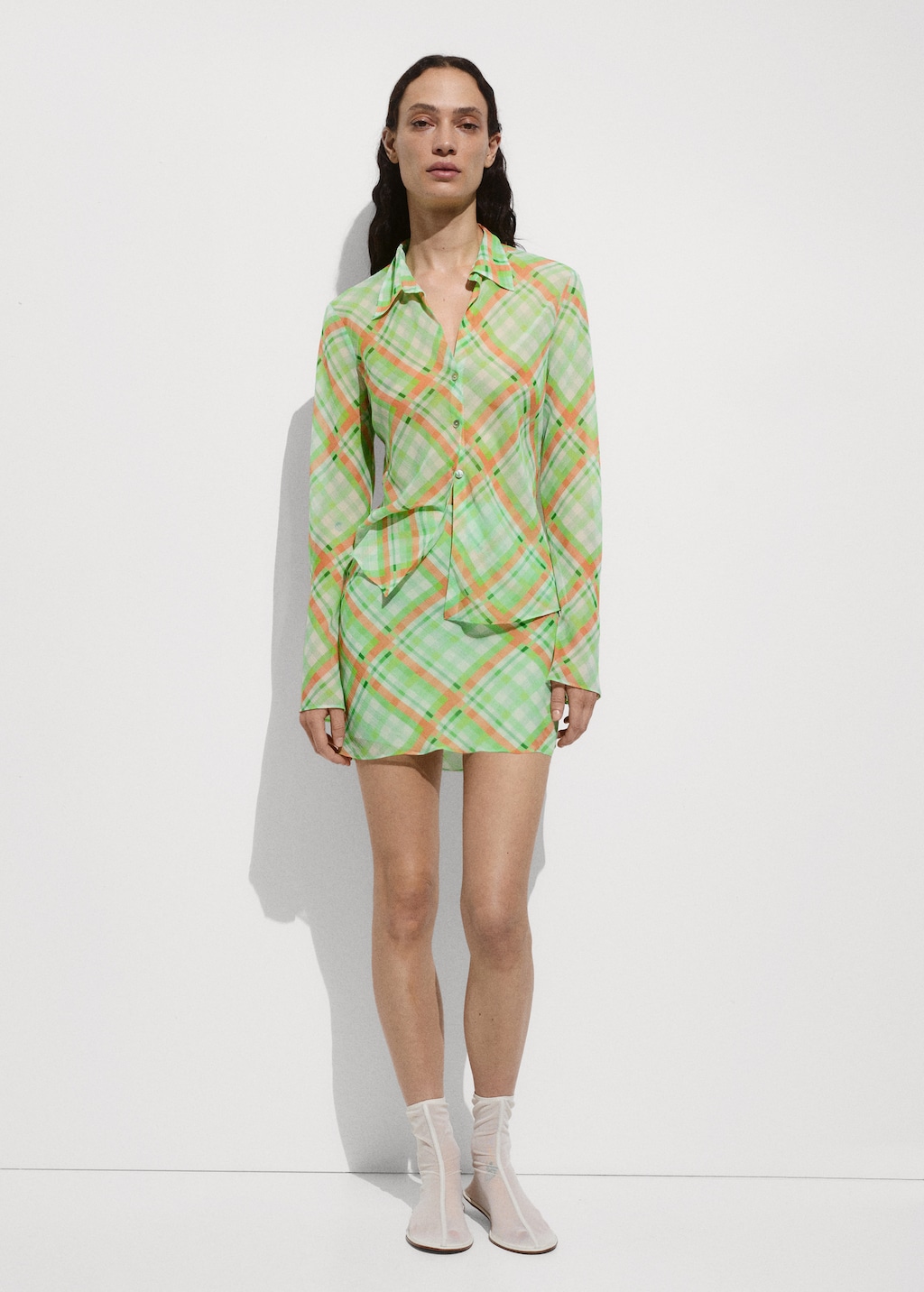 Camisa estampada cuadros Mujer MANGO Espana Peninsula y Baleares