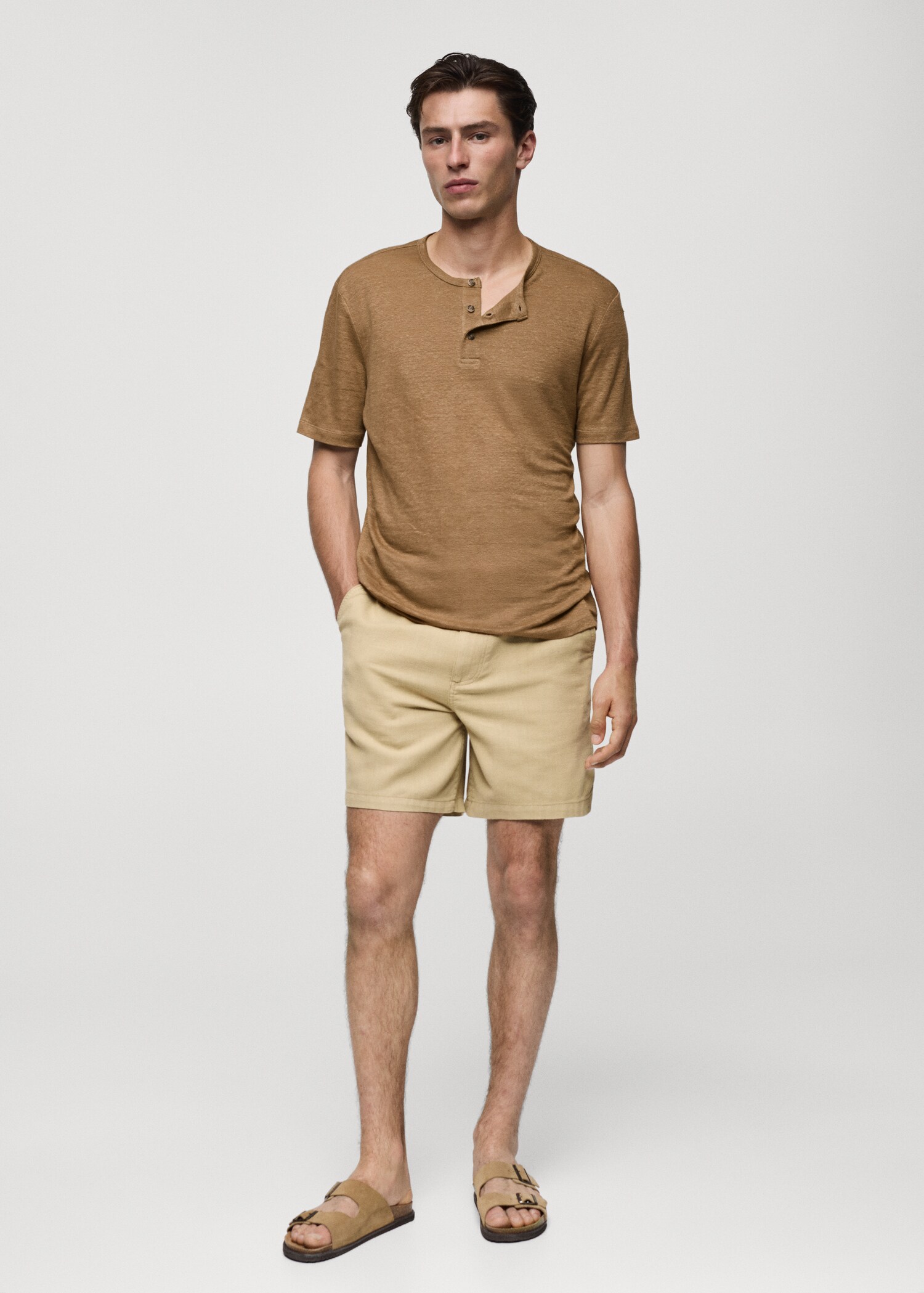 T-shirt slim-fit mélange de lin - Plan général