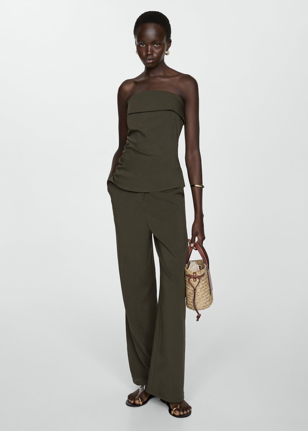 Pantalon recto cintura elastica Mujer MANGO Espana Peninsula y Baleares