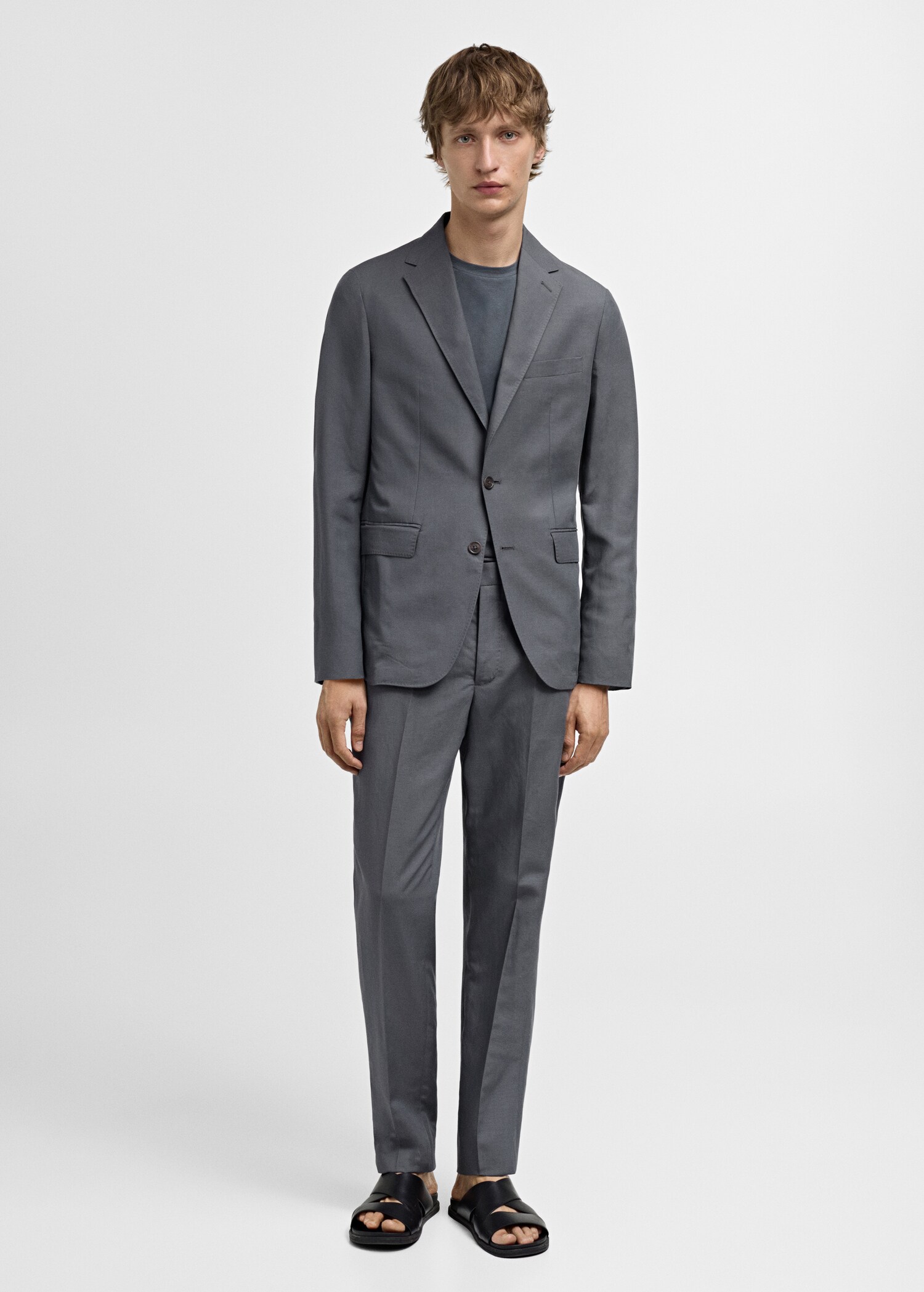 Slim-fit linen-blend suit trousers - General plane