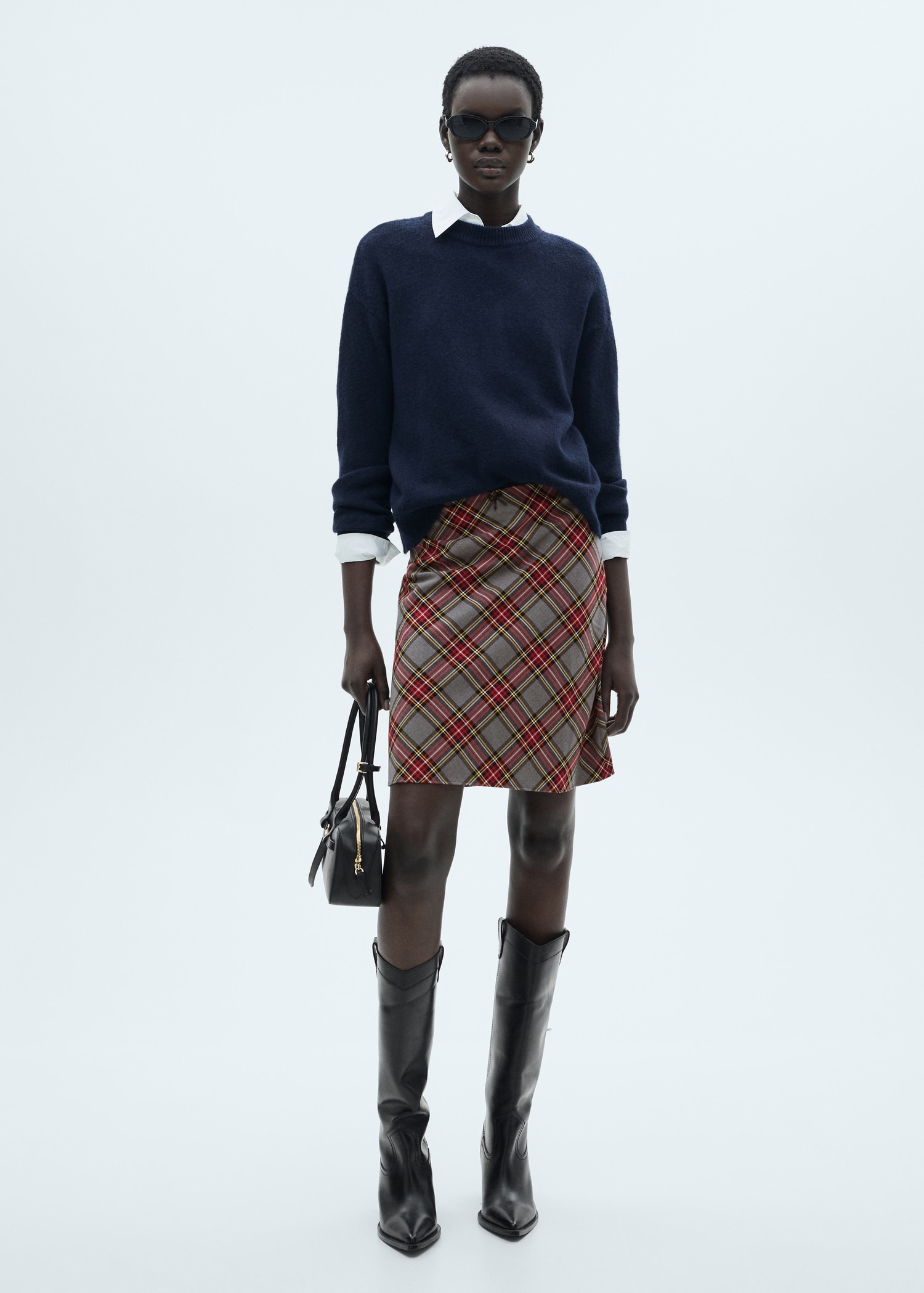 Check skirt with lace finish Women MANGO Japan