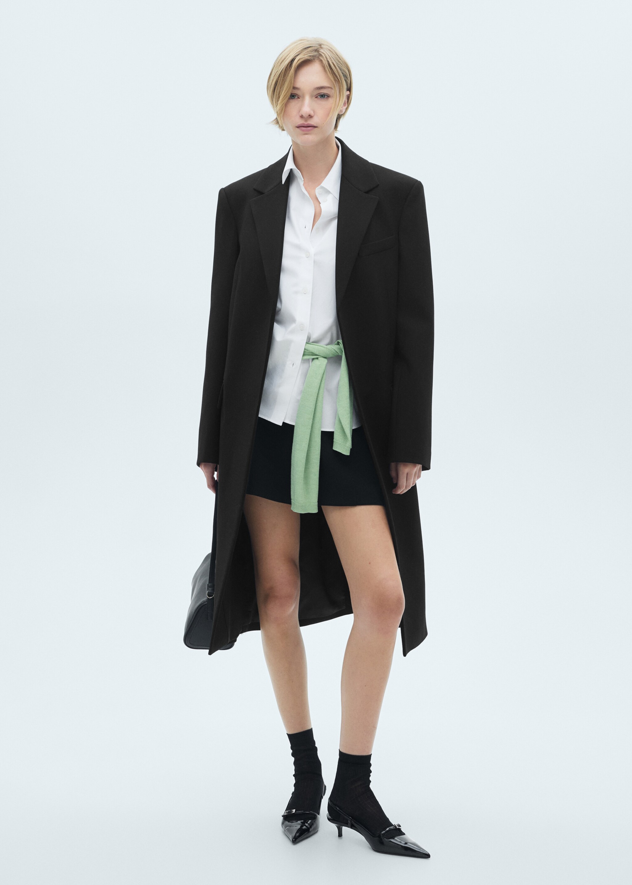 Manteau structuré double tissu ceinture - Plan général