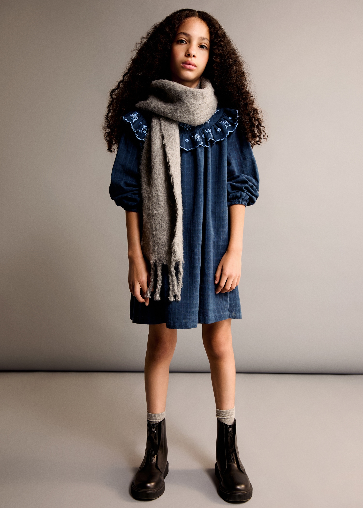 Check dress with embroidered detail - General plane